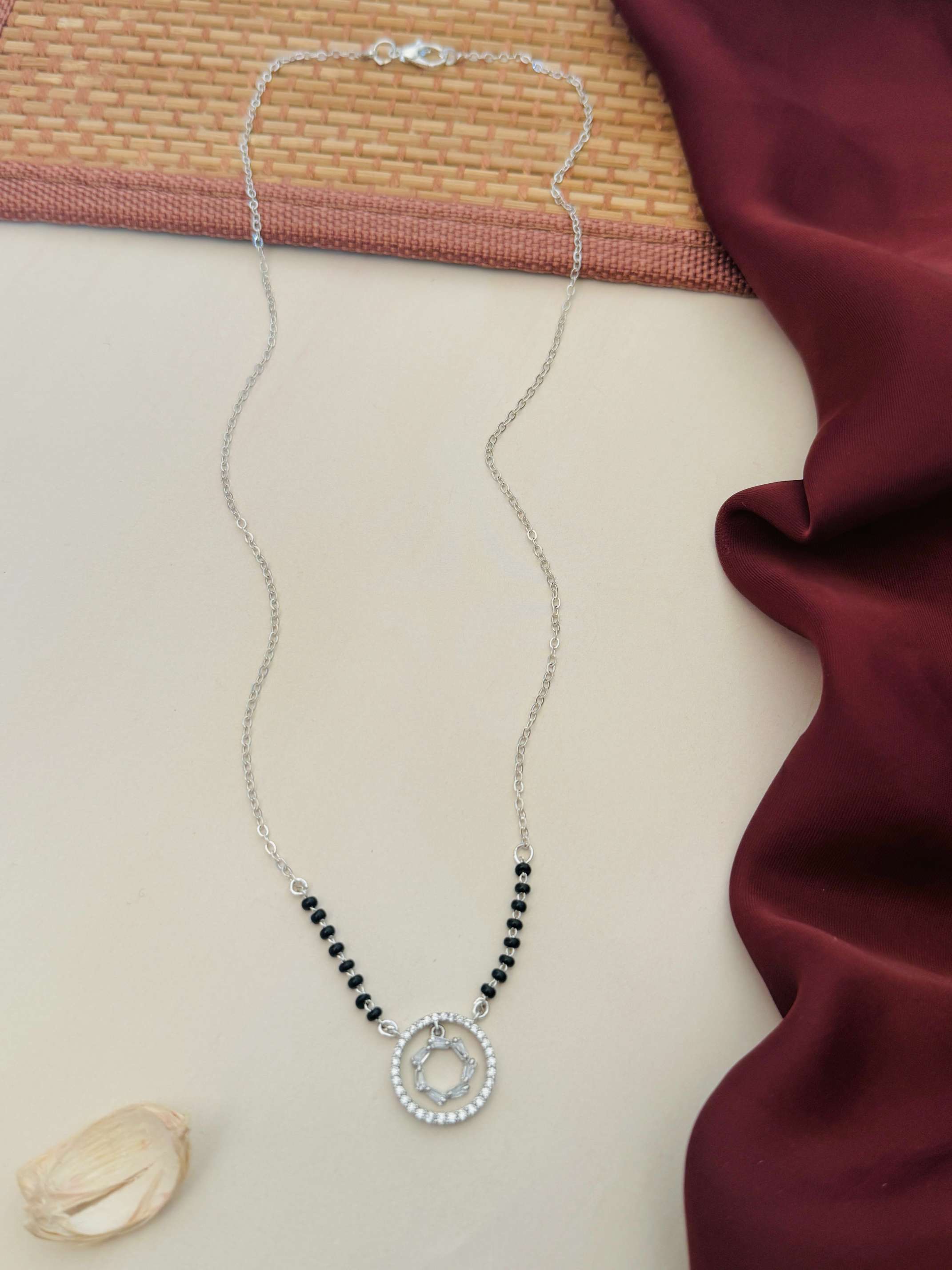 Silver Plated American Diamond Round Mangalsutra