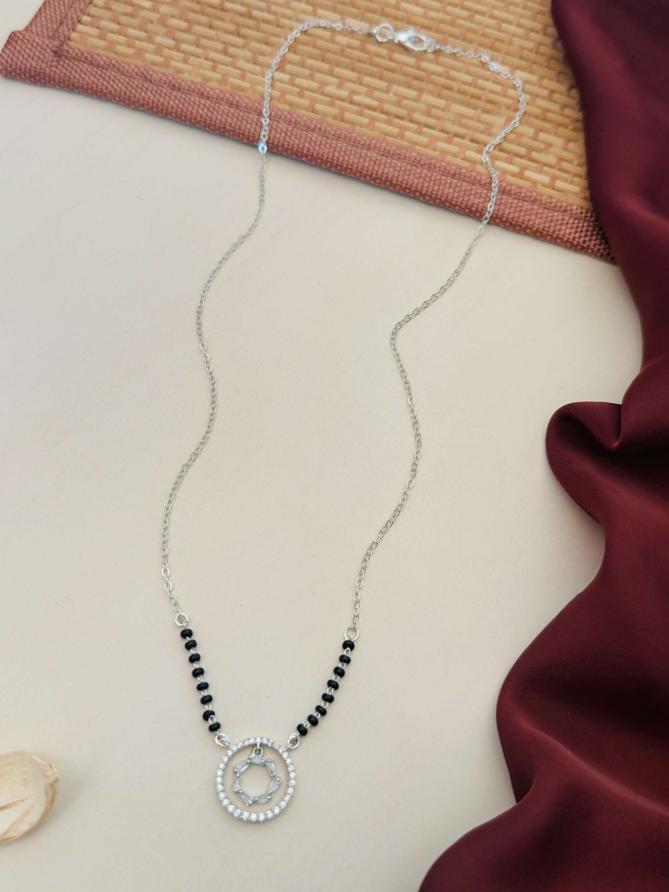 Silver Plated American Diamond Round Mangalsutra