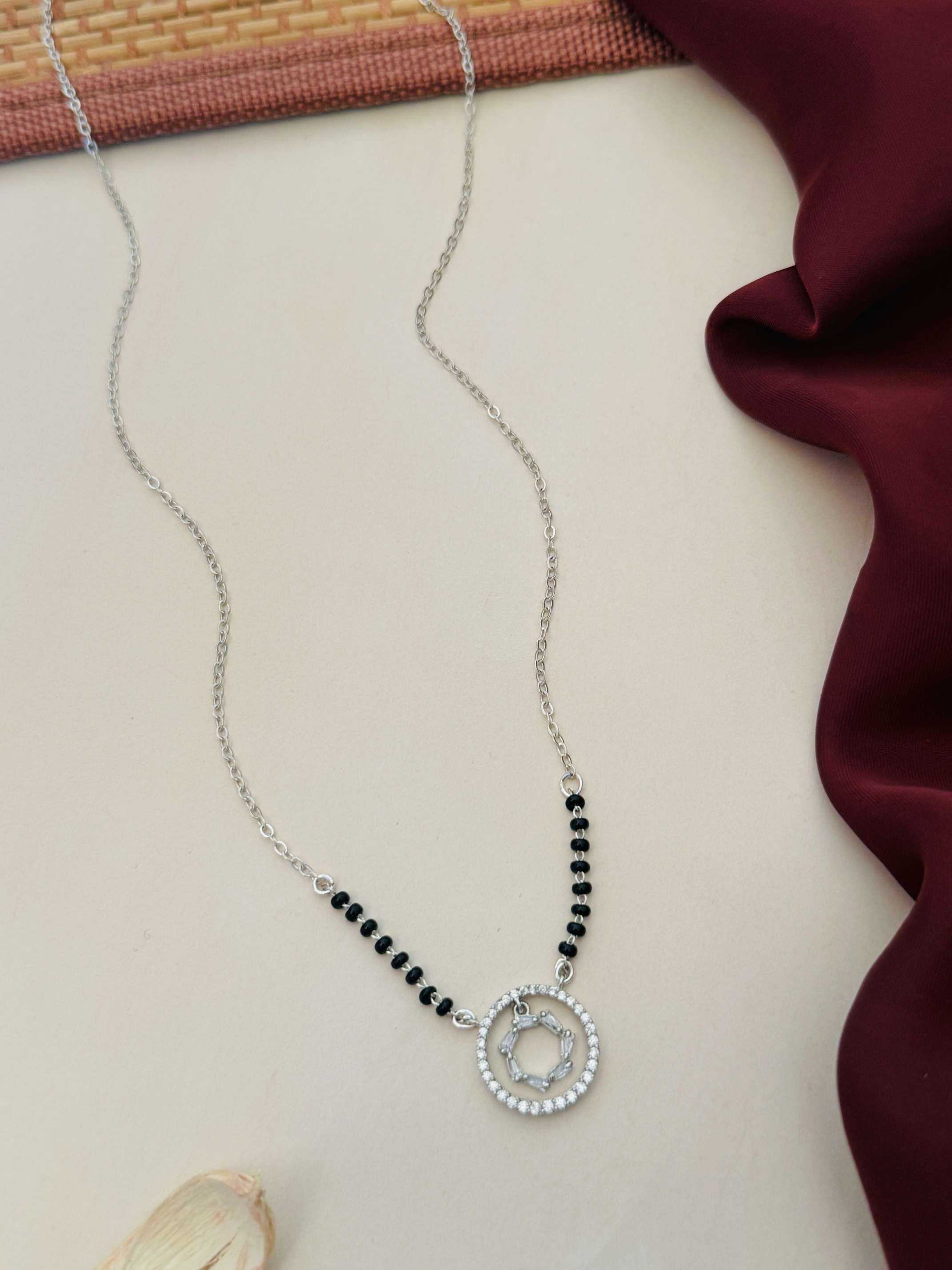Silver Plated American Diamond Round Mangalsutra