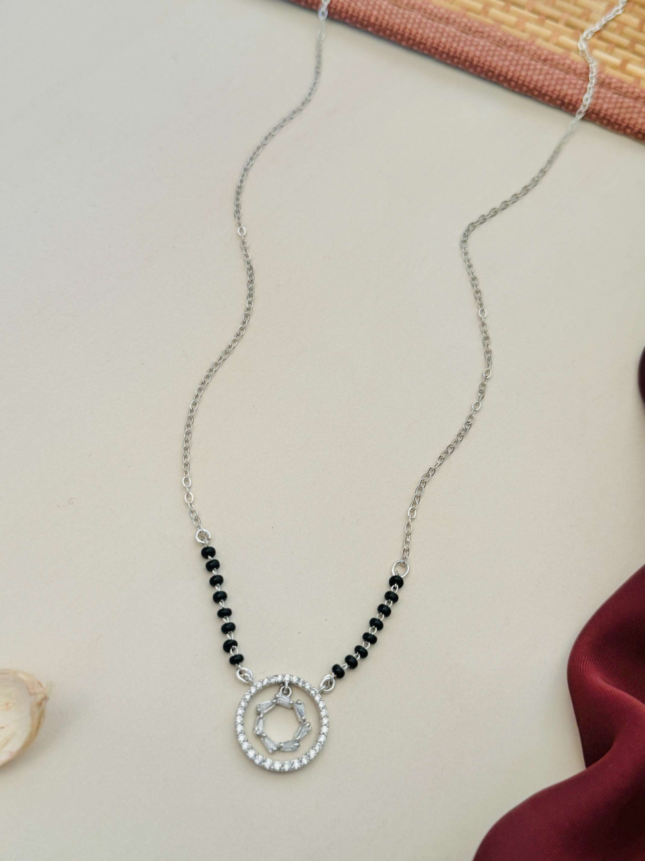 Silver Plated American Diamond Round Mangalsutra