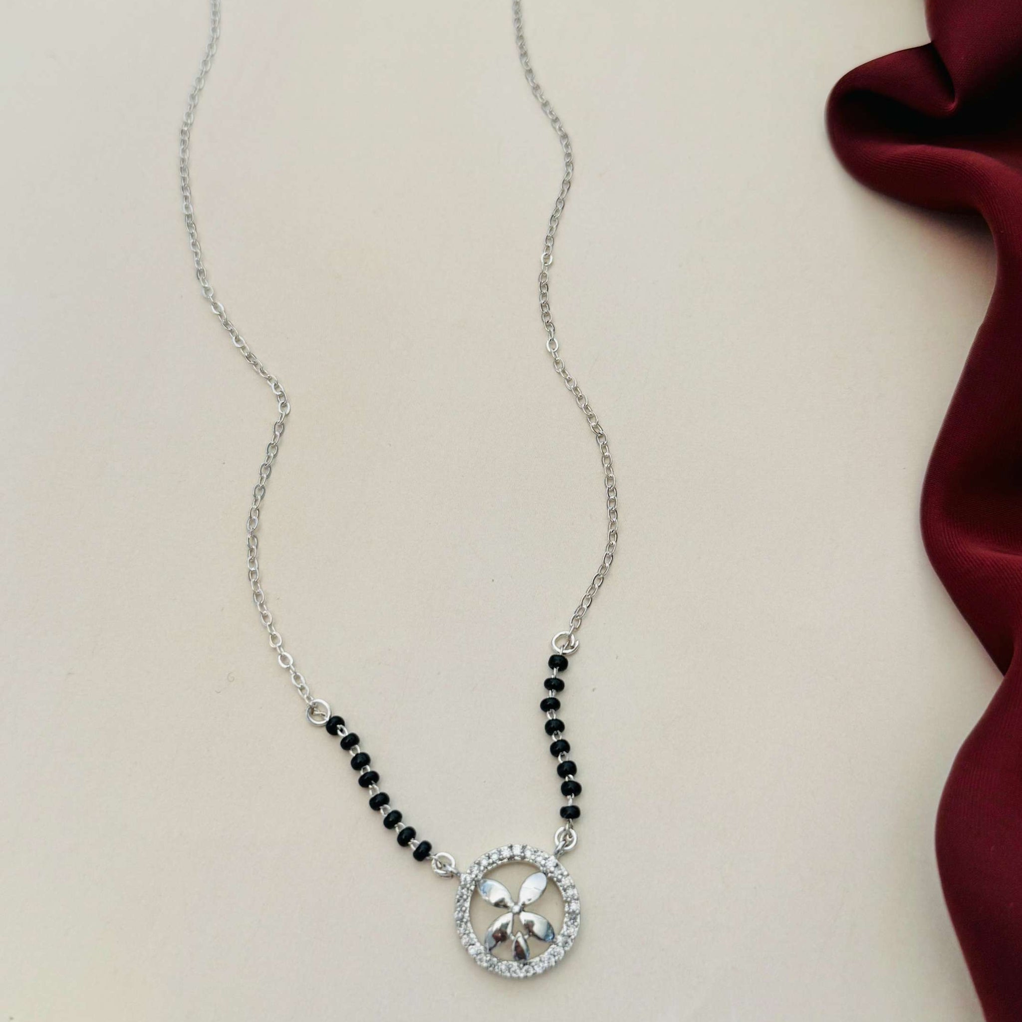 Silver Plated Flower American Diamond Mangalsutra