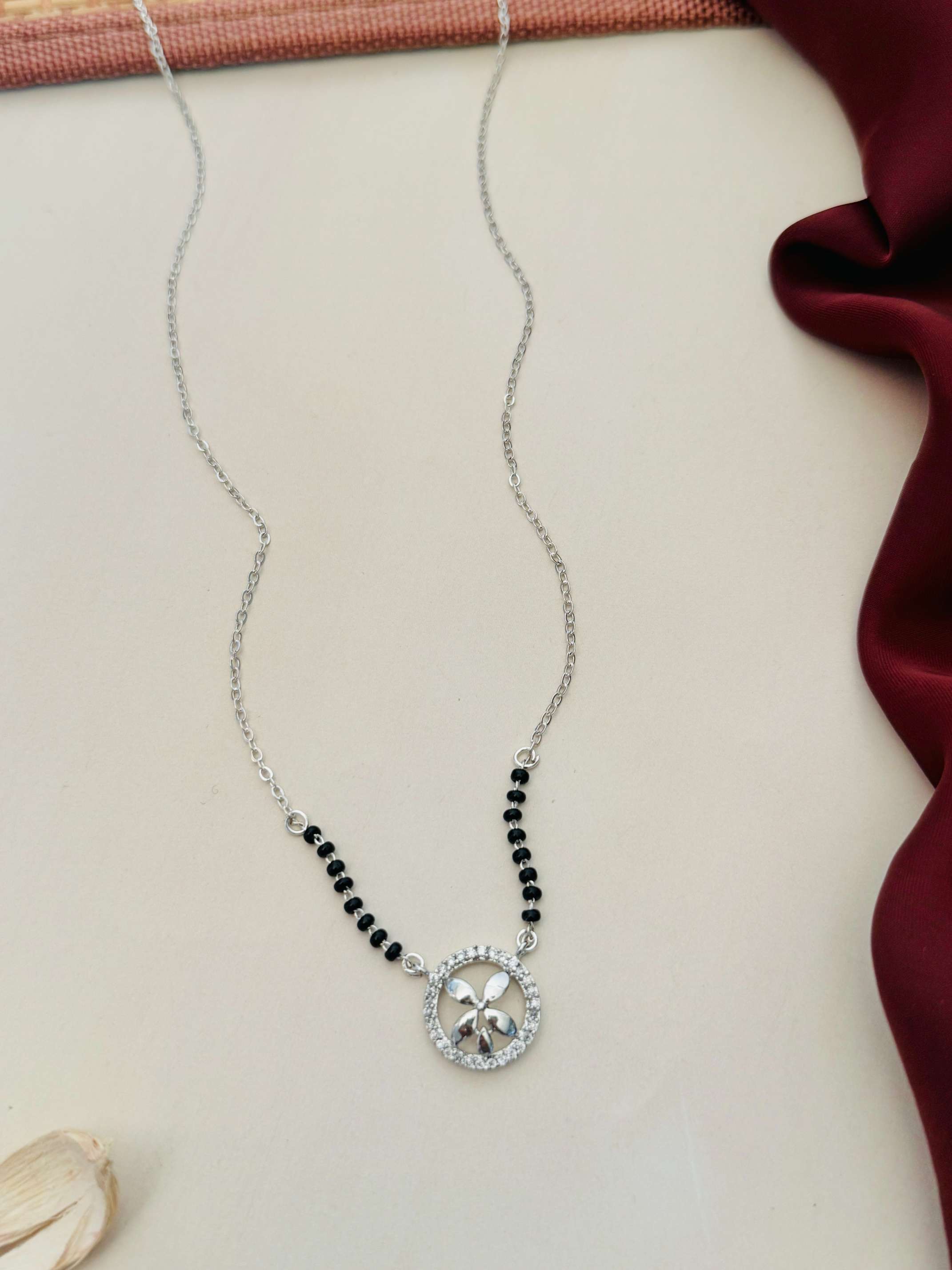 Silver Plated Flower American Diamond Mangalsutra