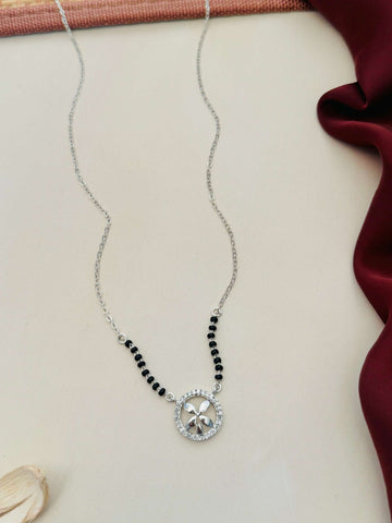 Silver Plated Flower American Diamond Mangalsutra