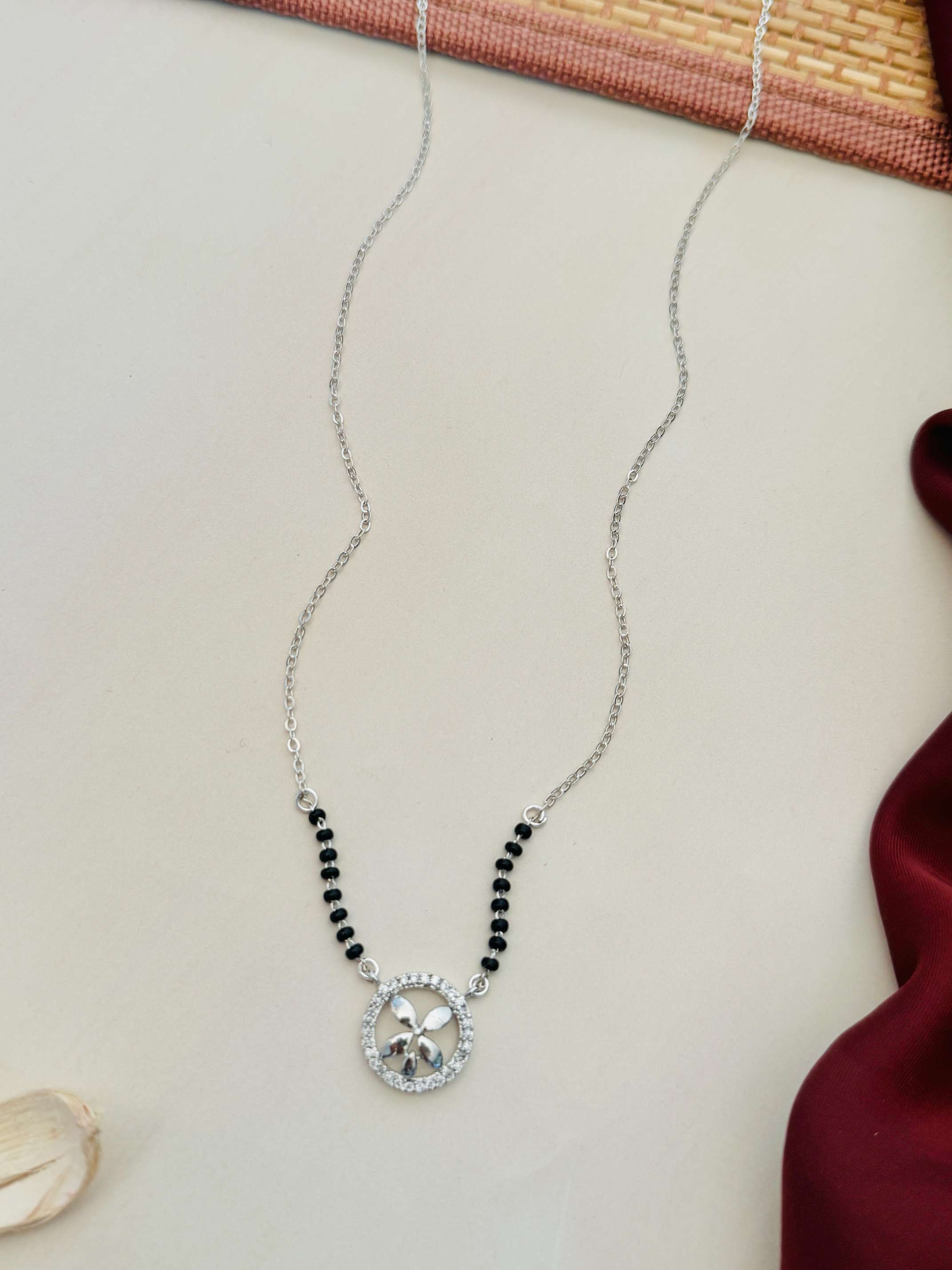 Silver Plated Flower American Diamond Mangalsutra
