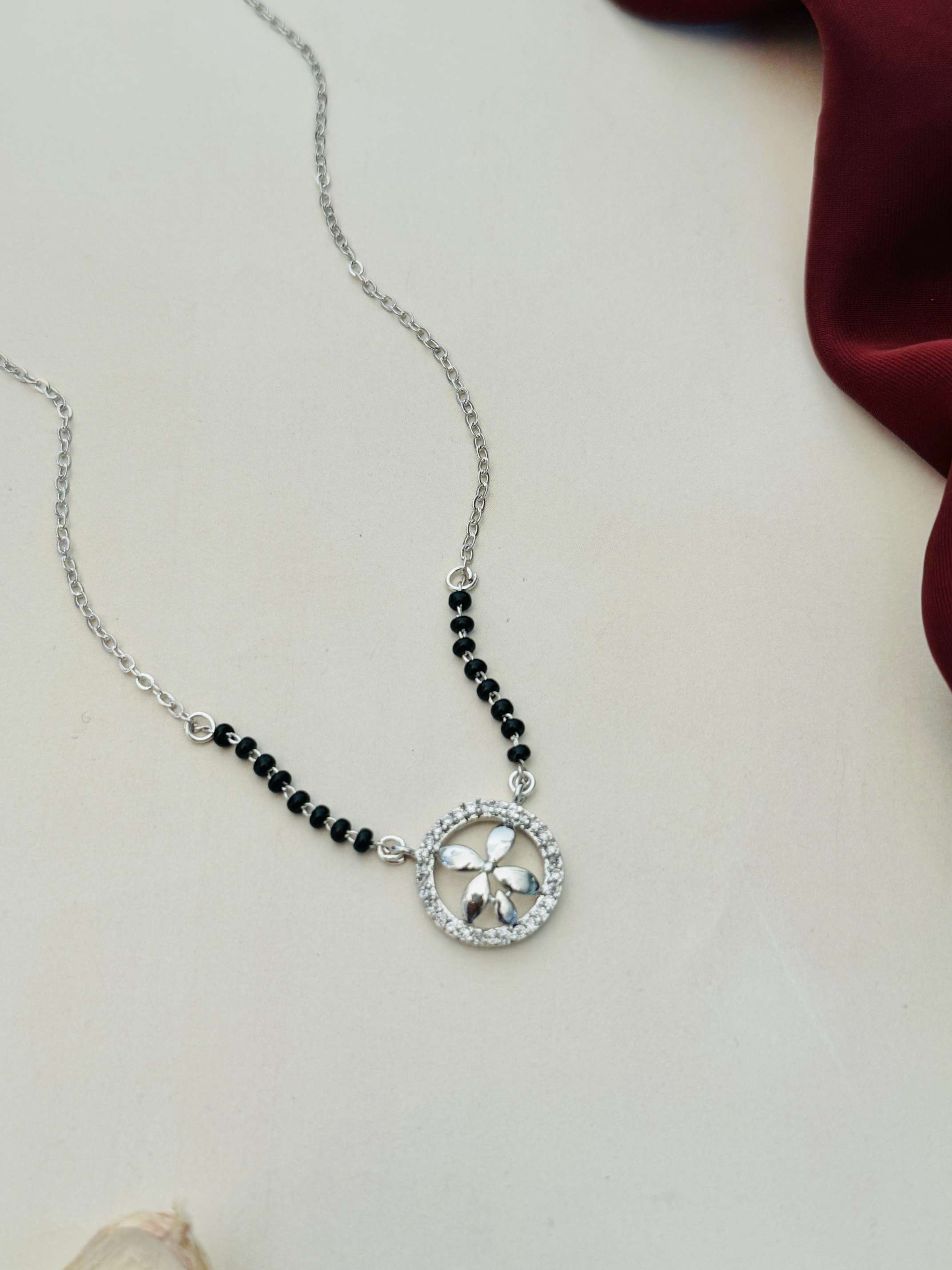 Silver Plated Flower American Diamond Mangalsutra