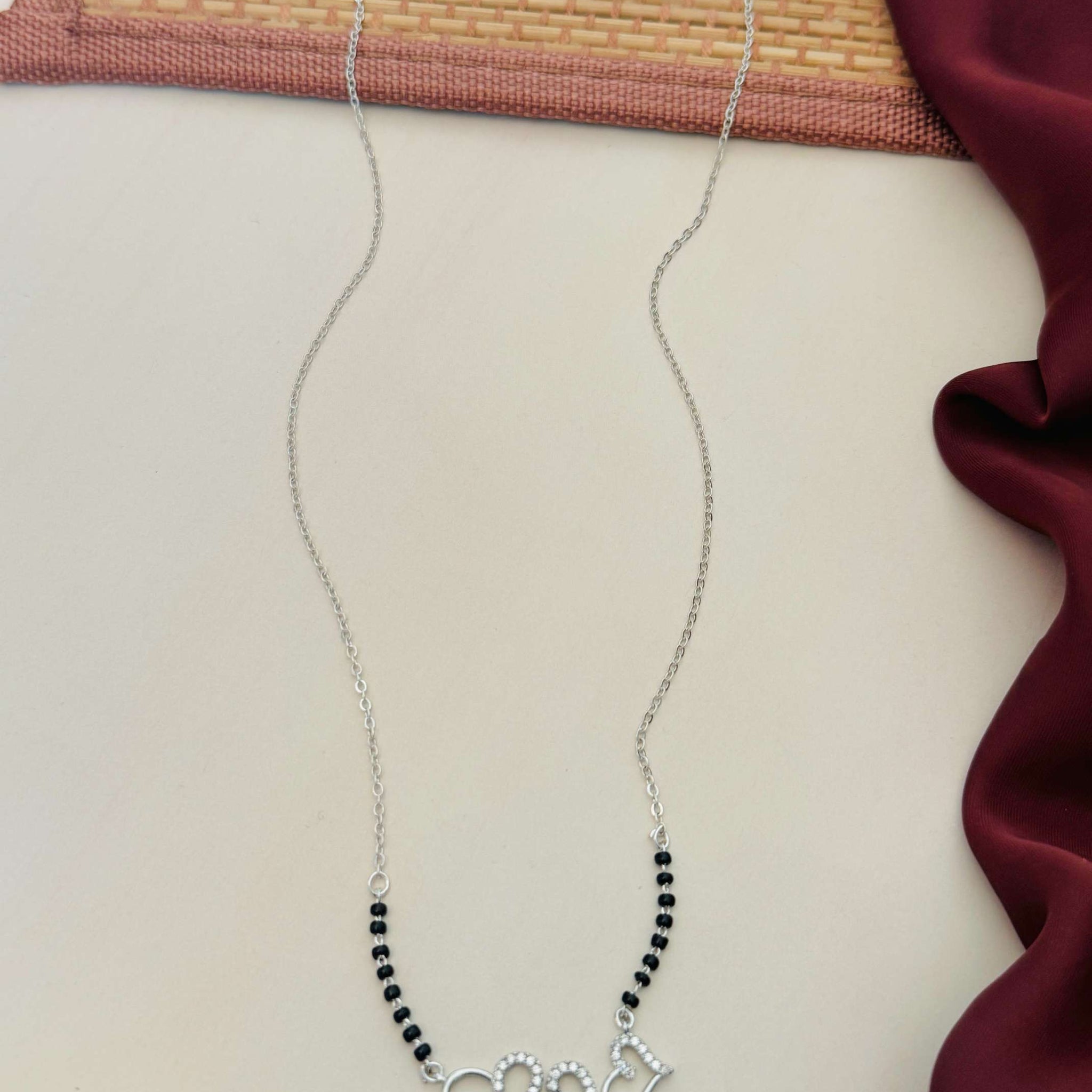 Triple Heart Silver Plated American Diamond Mangalsutra