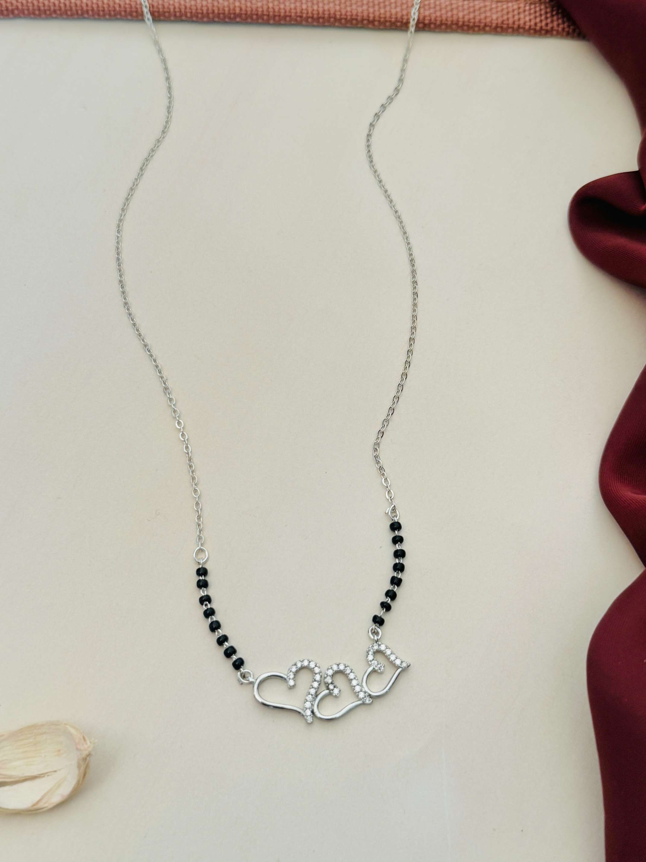 Triple Heart Silver Plated American Diamond Mangalsutra