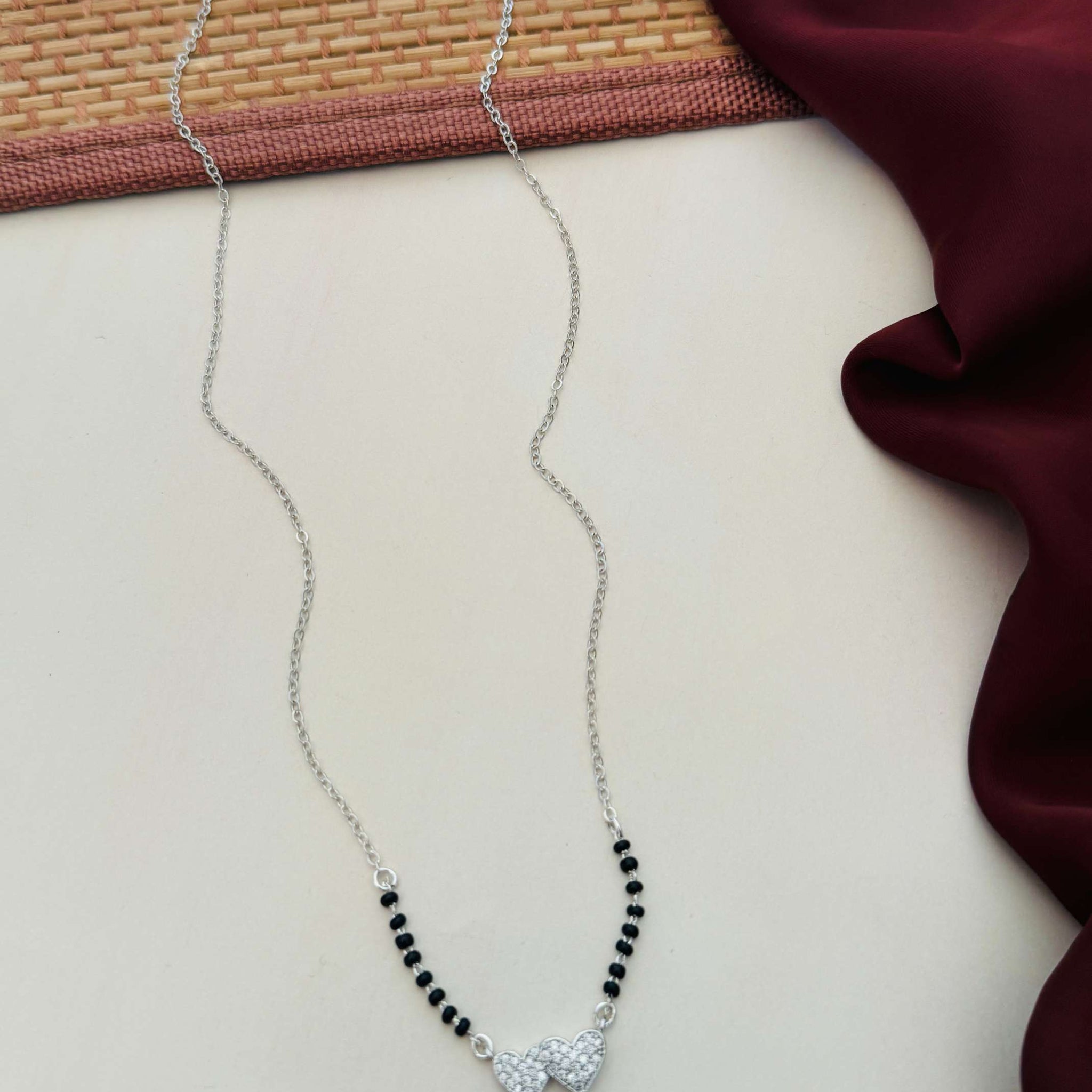 Silver Plated Heart American Diamond Mangalsutra