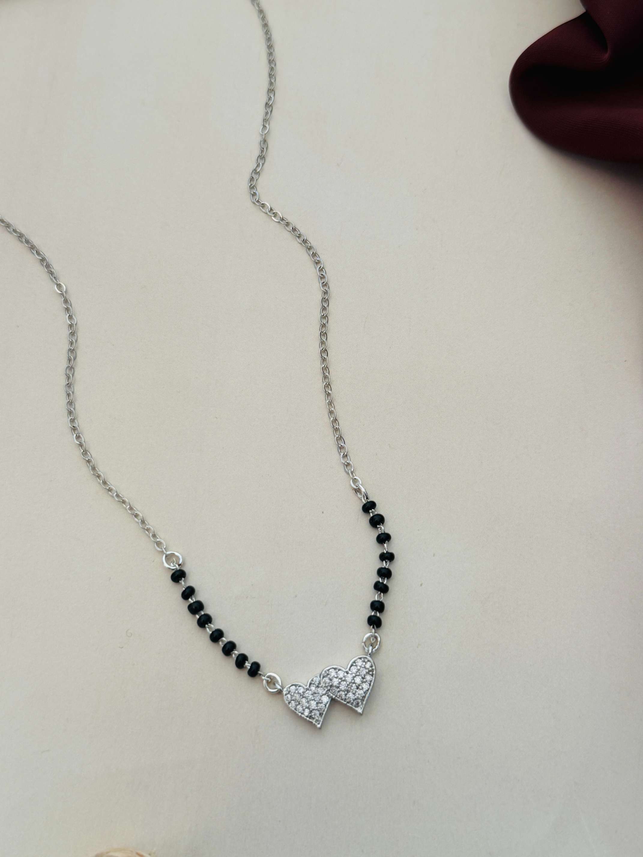 Silver Plated Heart American Diamond Mangalsutra