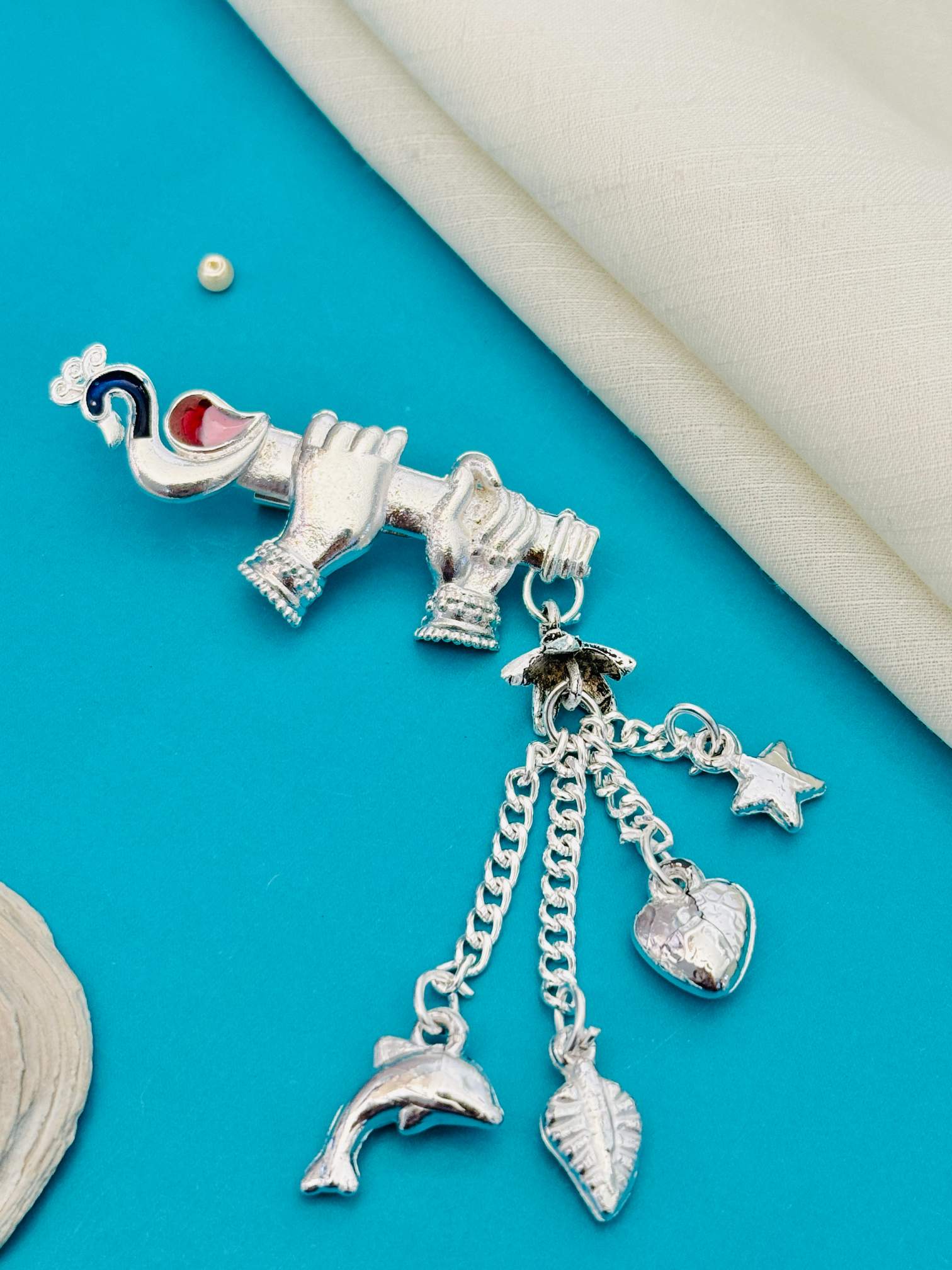 Murli Style German Silver Plated Saree Pin