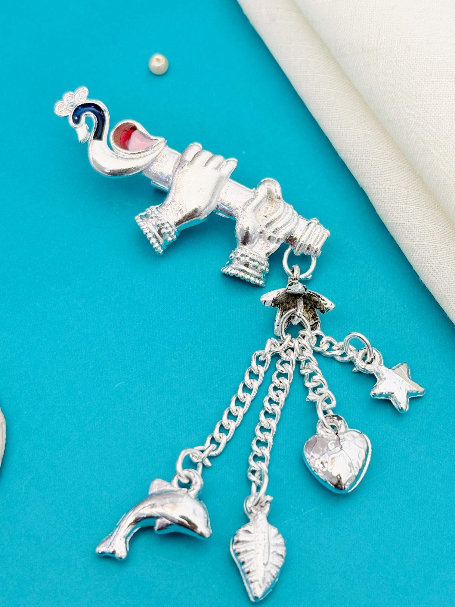 Murli Style German Silver Plated Saree Pin