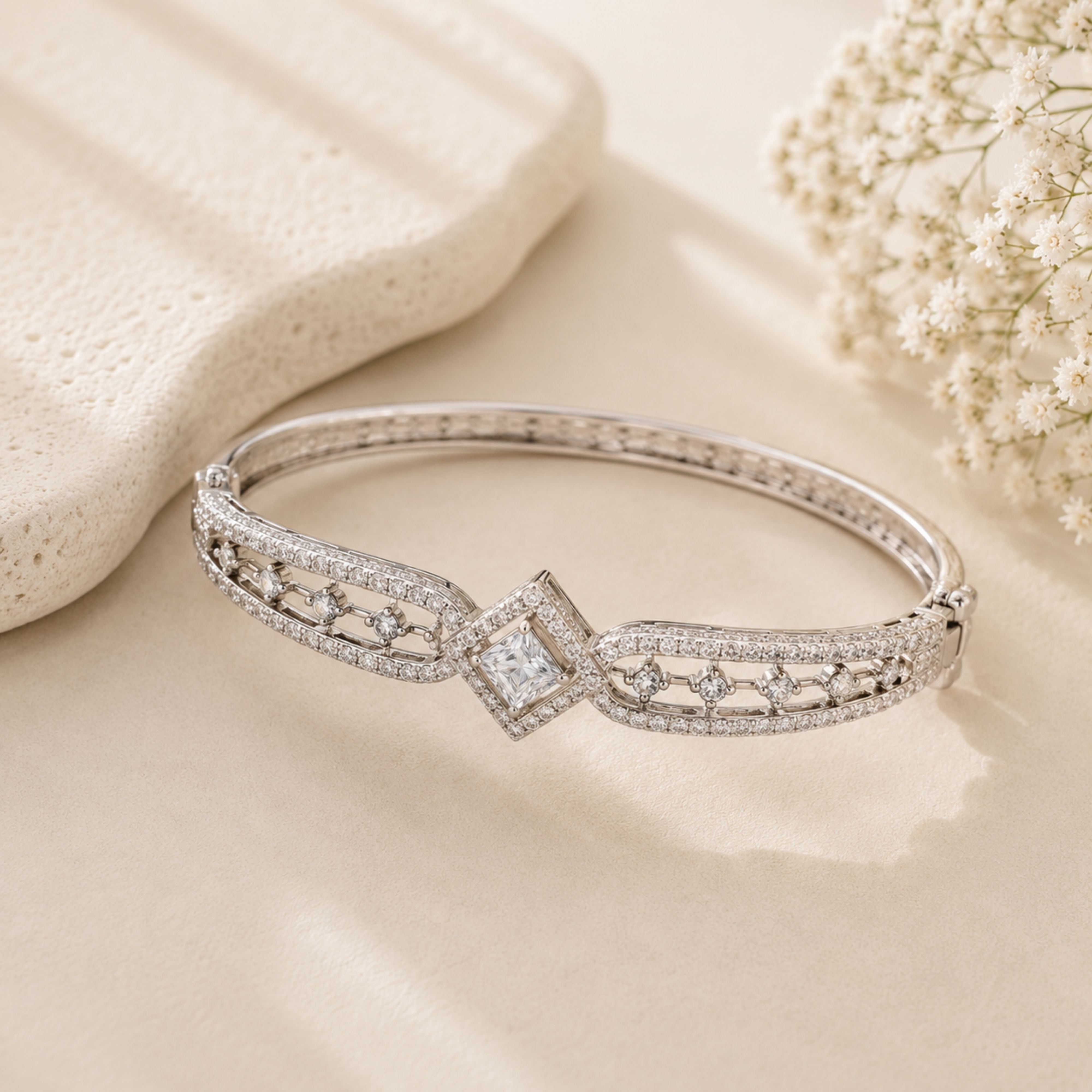 Silver Tone Crystal Bracelet – Stylish Party Wear | Abdesigns