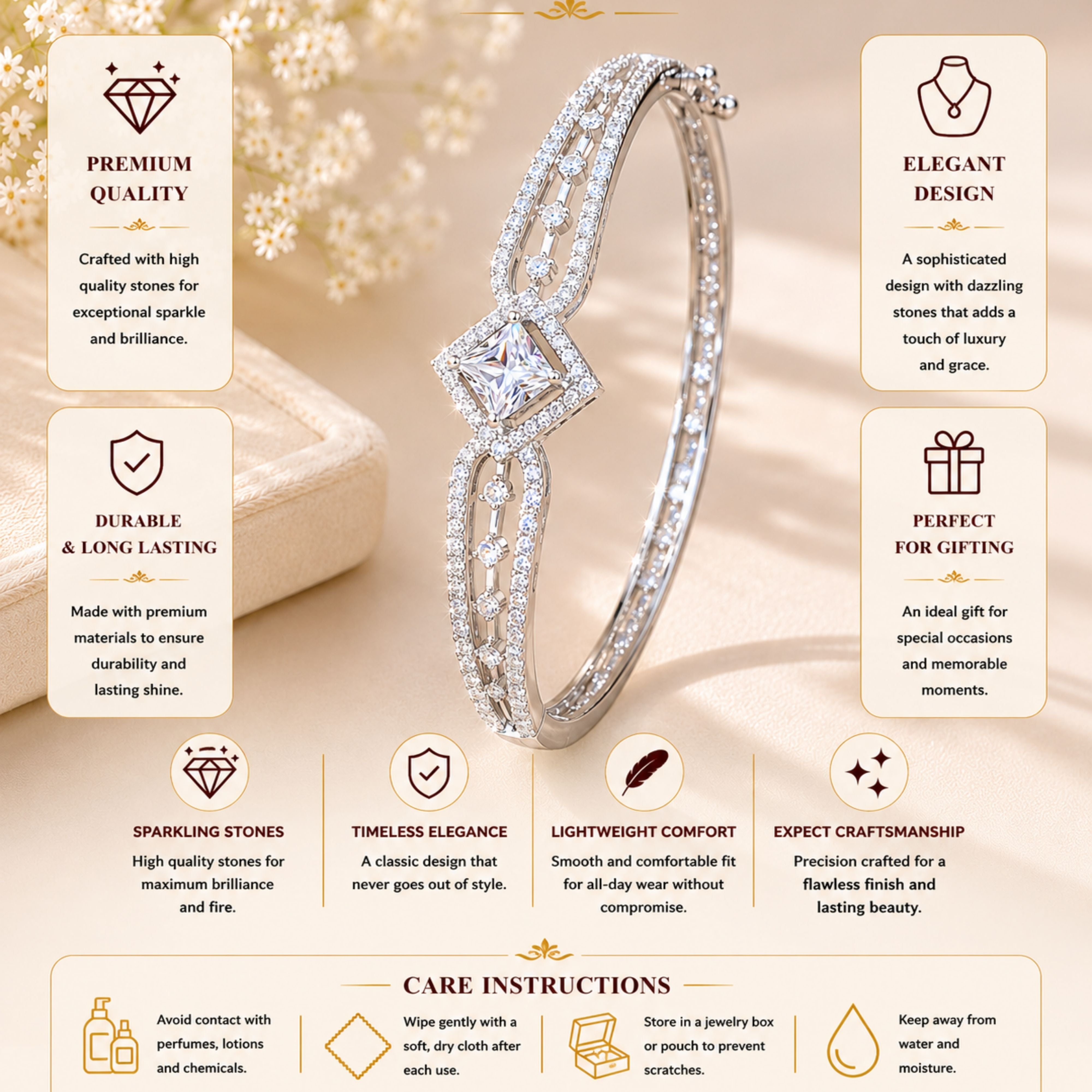 Silver Tone Crystal Bracelet – Stylish Party Wear | Abdesigns