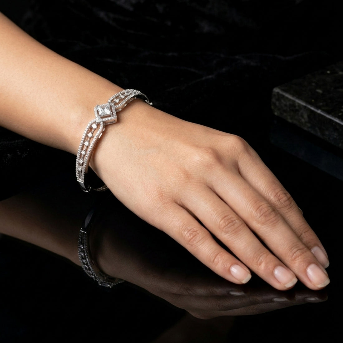 Silver Tone Crystal Bracelet – Stylish Party Wear | Abdesigns