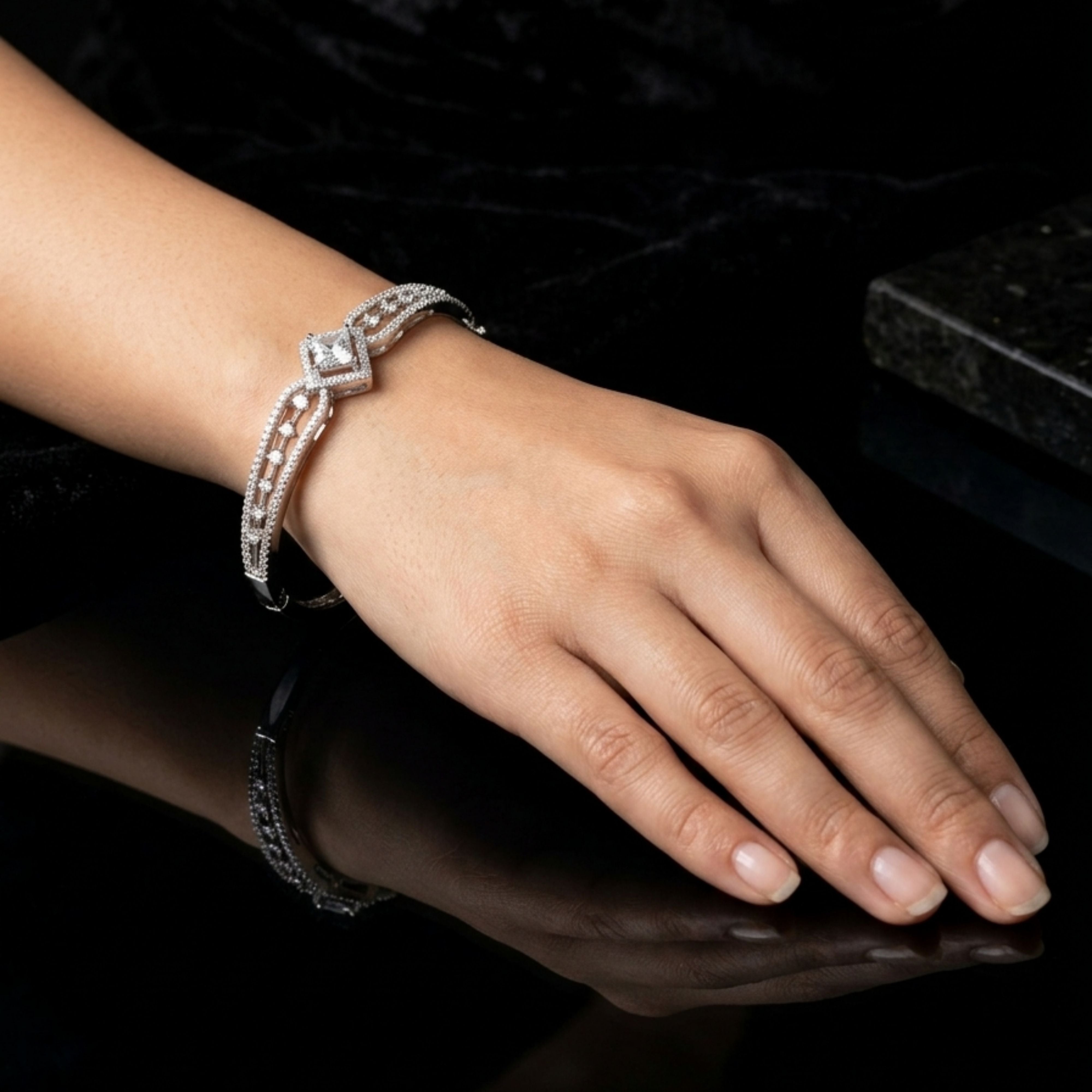 Silver Tone Crystal Bracelet – Stylish Party Wear | Abdesigns