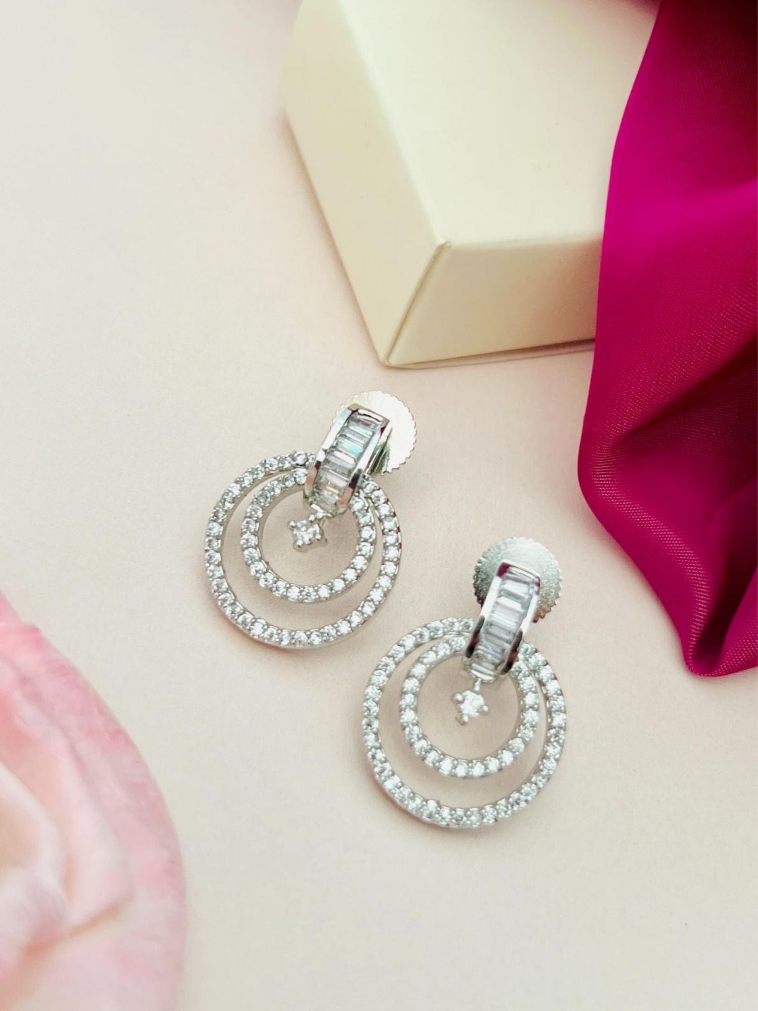 Stunning Silver Plated American Diamond Earring with double hoop design by Abdesignsjewellery