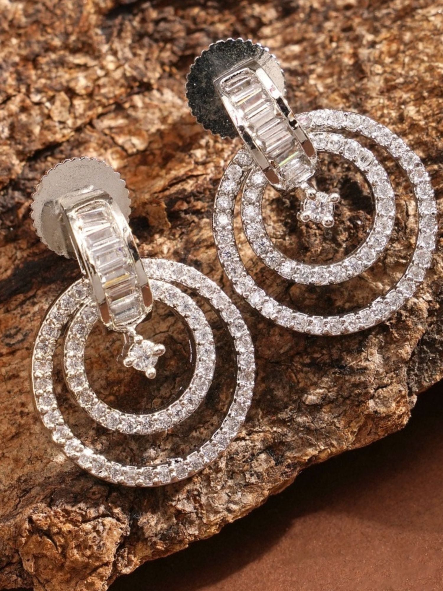 Stunning Silver Plated American Diamond Earring with circular design and sparkling stones from Abdesignsjewellery