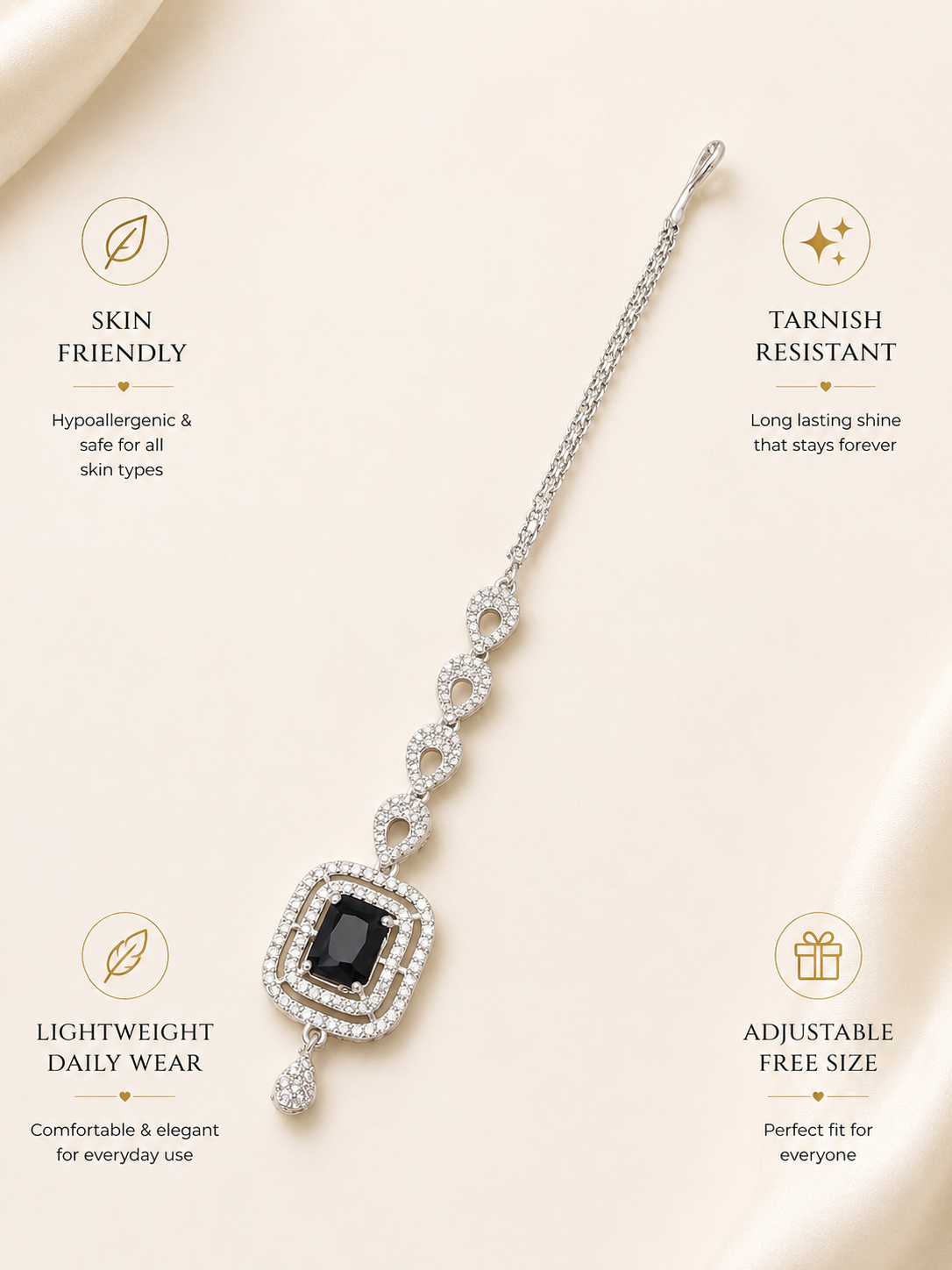Bold Silver Plated American Diamond Maangtikka