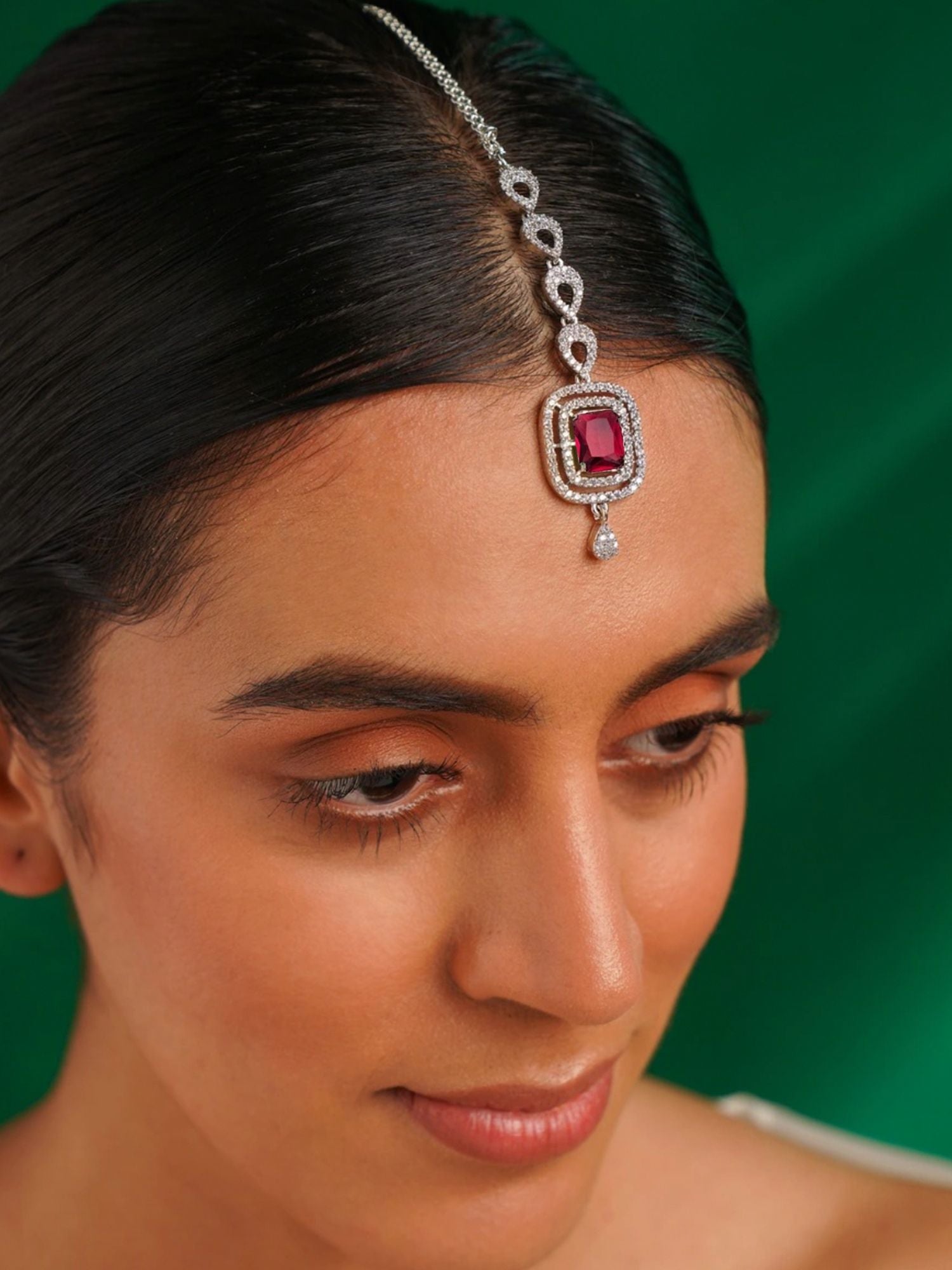 Bold Silver Plated American Diamond Maangtikka - maang tikka by Abdesigns Jewellery