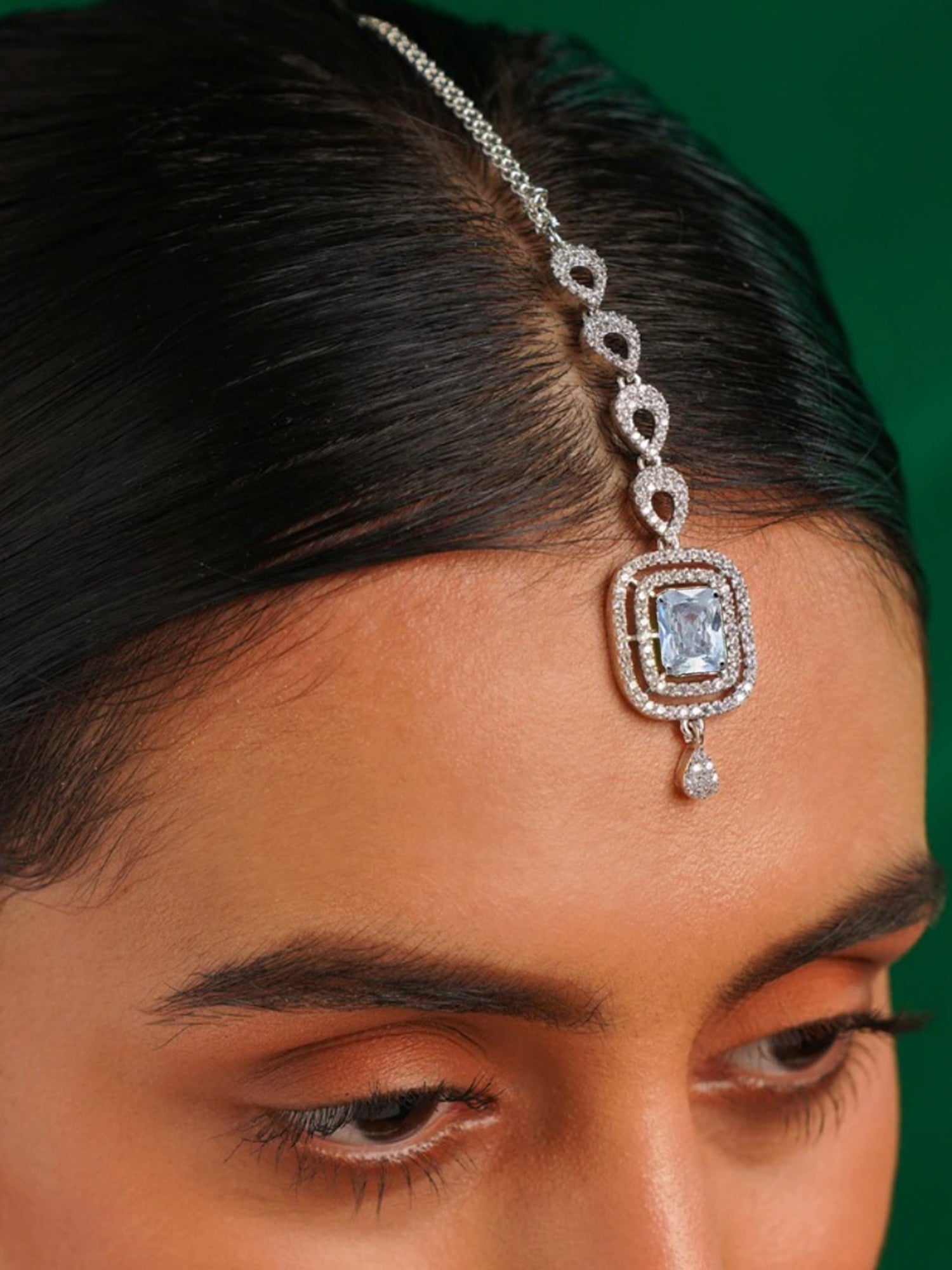 Bold Silver Plated American Diamond Maangtikka - maang tikka by Abdesigns Jewellery