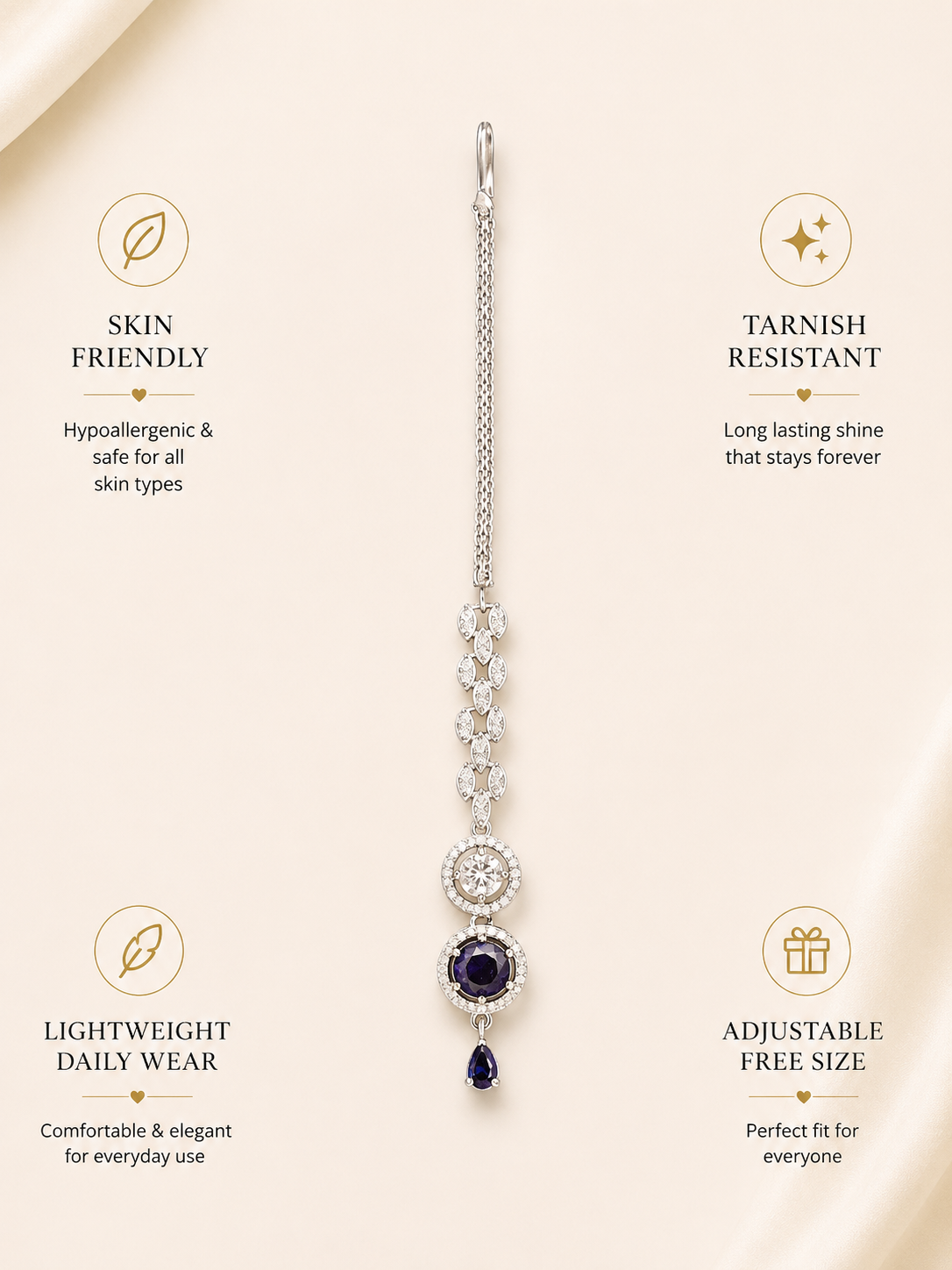 Abdesignsjewellery Round Silver Plated American Diamond Maangtikka