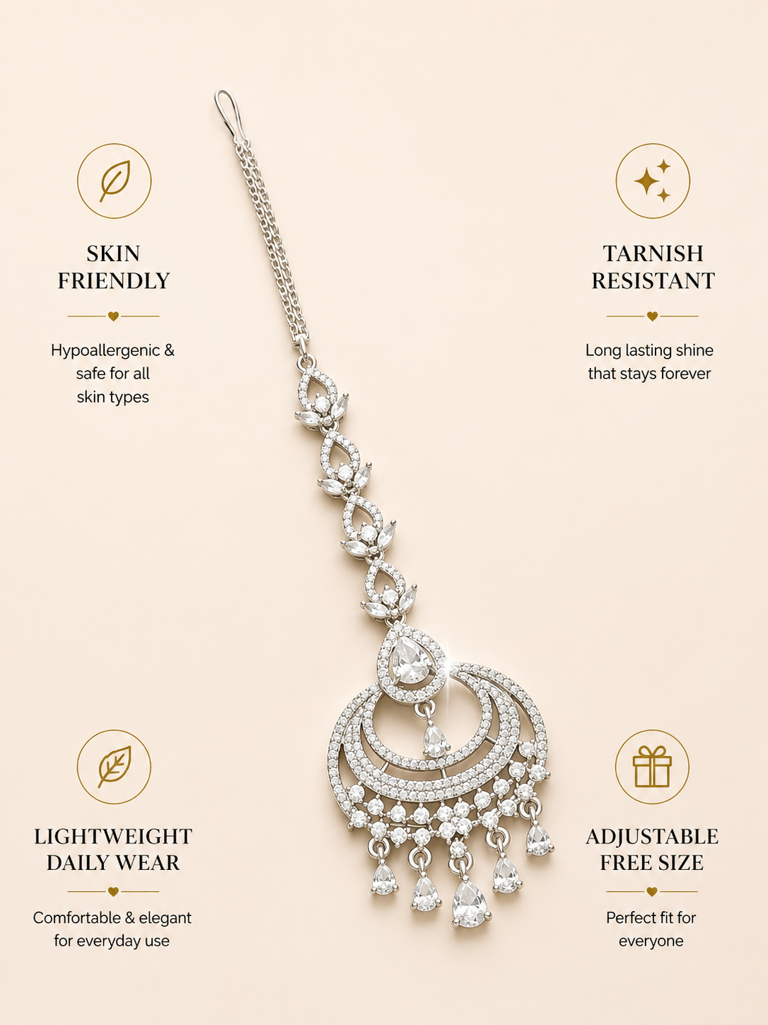 Silver CZ Maangtikka Chandelier Pendant - maang tikka by Abdesigns Jewellery