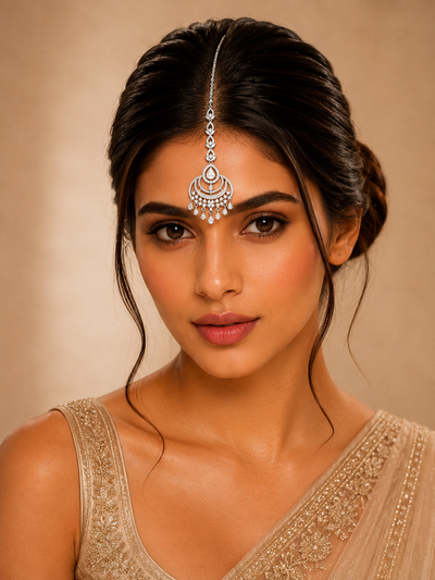 Abdesigns Silver CZ Maangtikka Chandelier Pendant