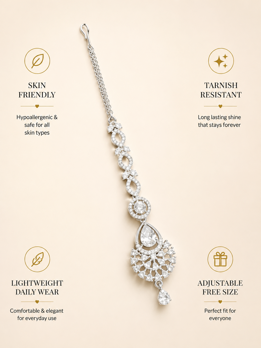 Abdesigns Silver Plated CZ Bridal Elegant Teardrop Maangtikka