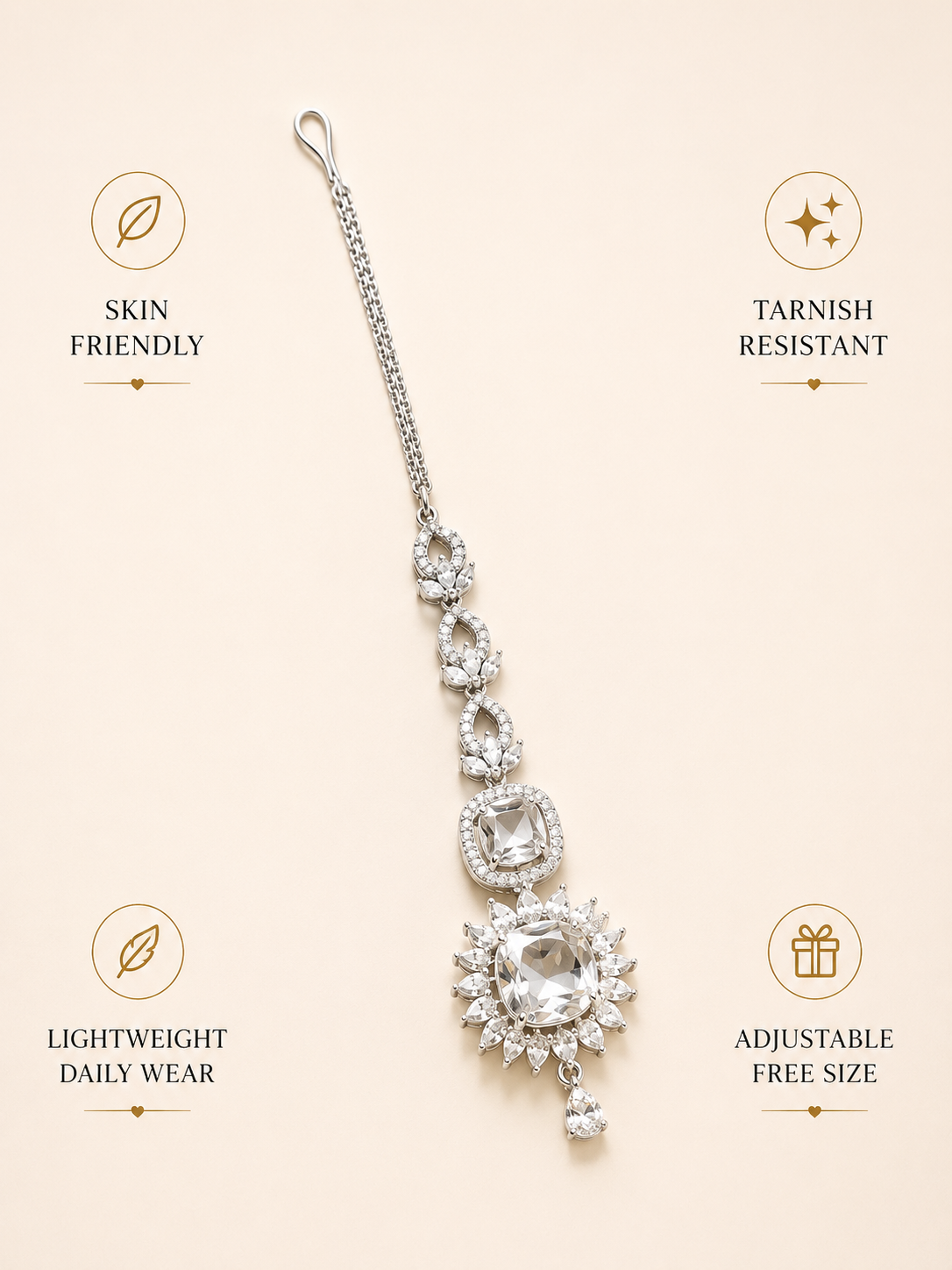 Abdesigns Silver Plated American Diamond Round Maangtikka