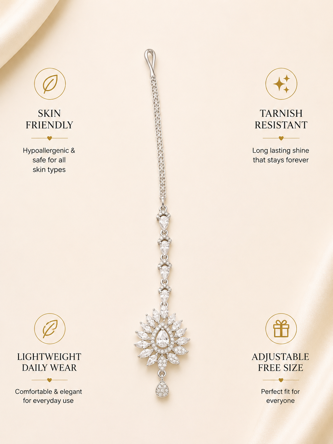 Abdesigns Silver Plated American Diamond Drop MaangTikka