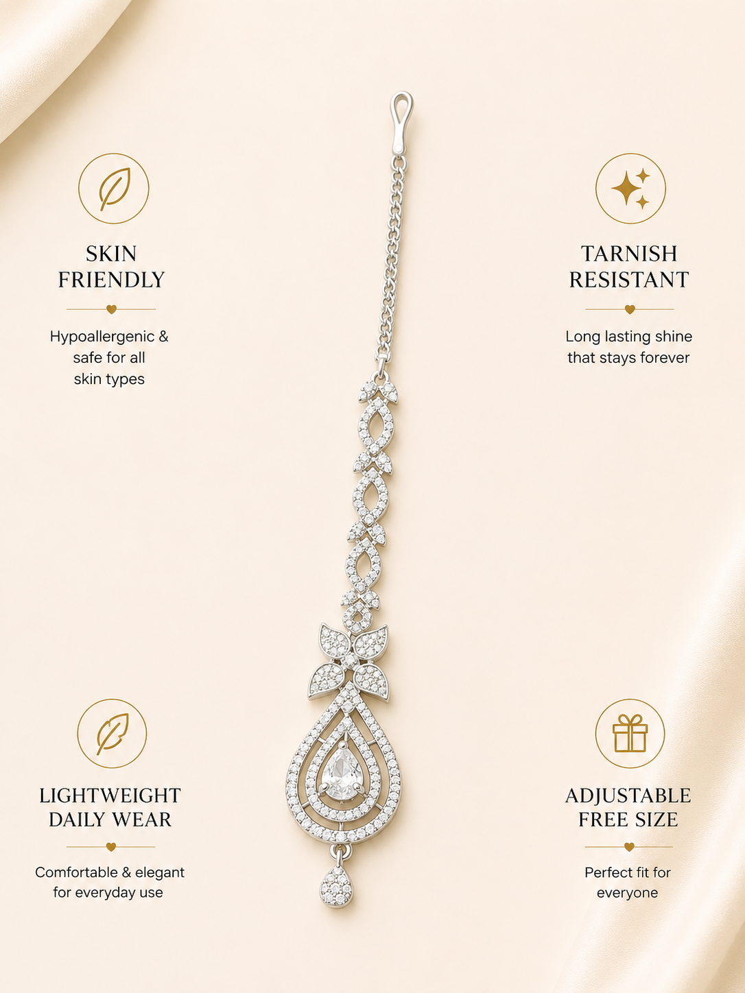 Silver Plated Teardrop Floral Maangtikka - maang tikka by Abdesigns Jewellery