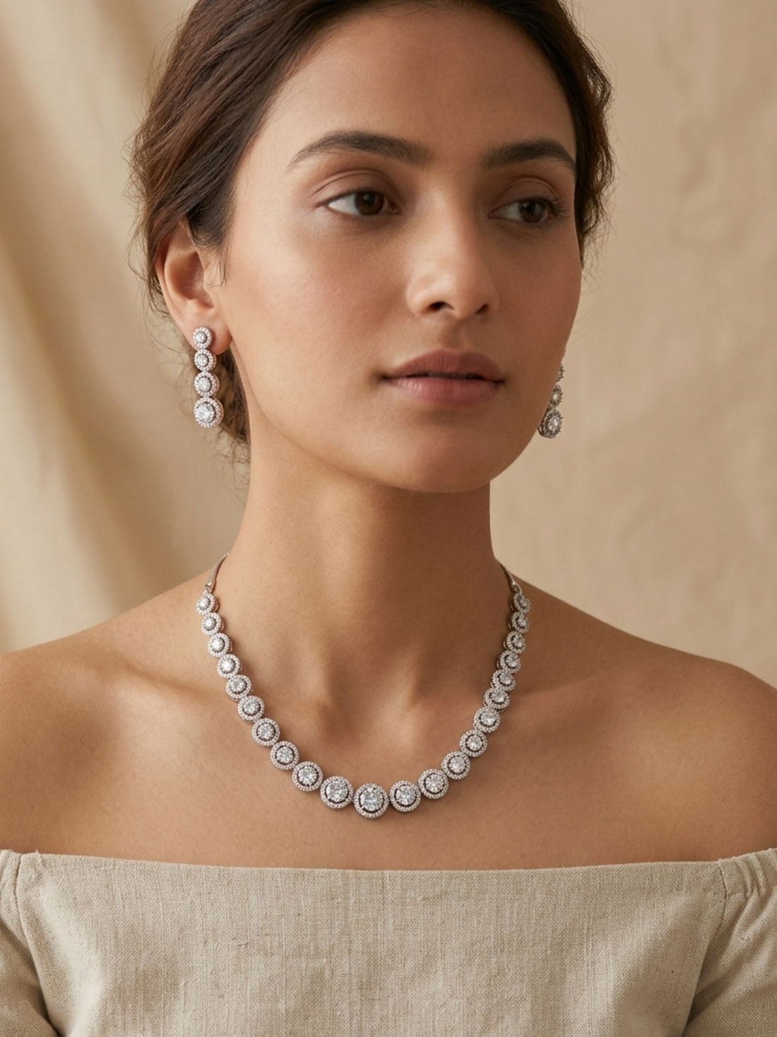 Luxury American Diamond Necklace Set with Earrings