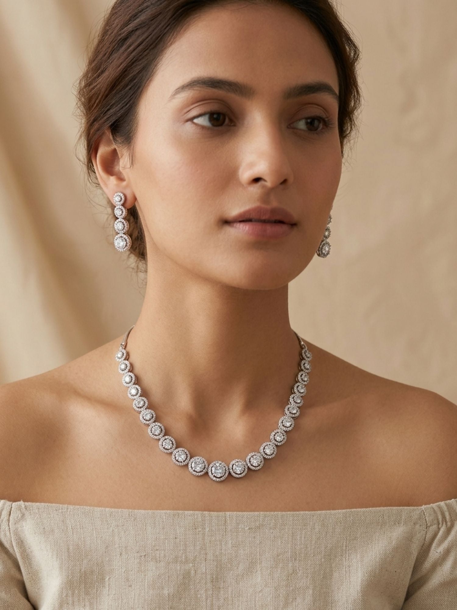 Luxury American Diamond Necklace Set with Earrings