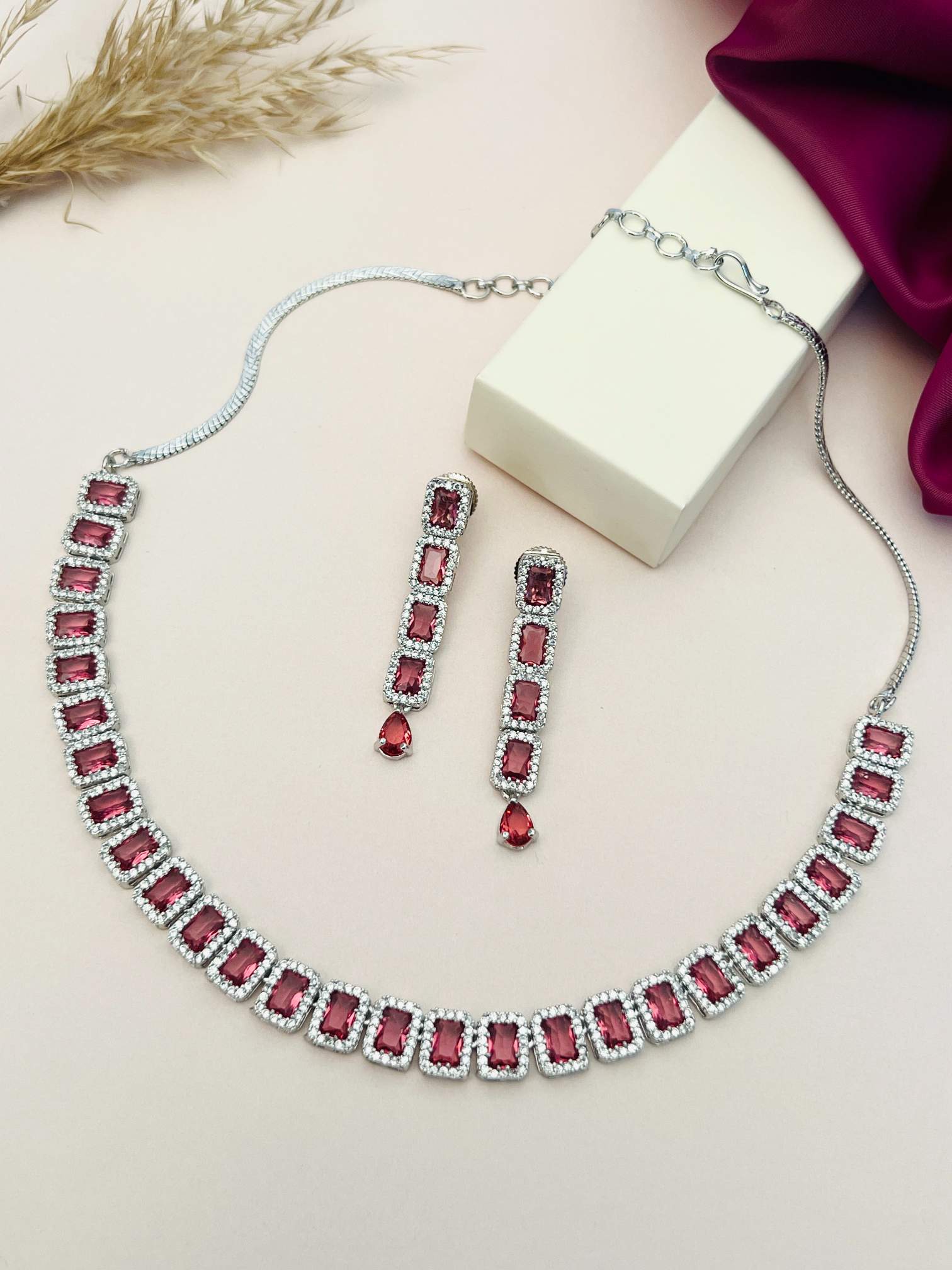 American Diamond Necklace With Silver Finish