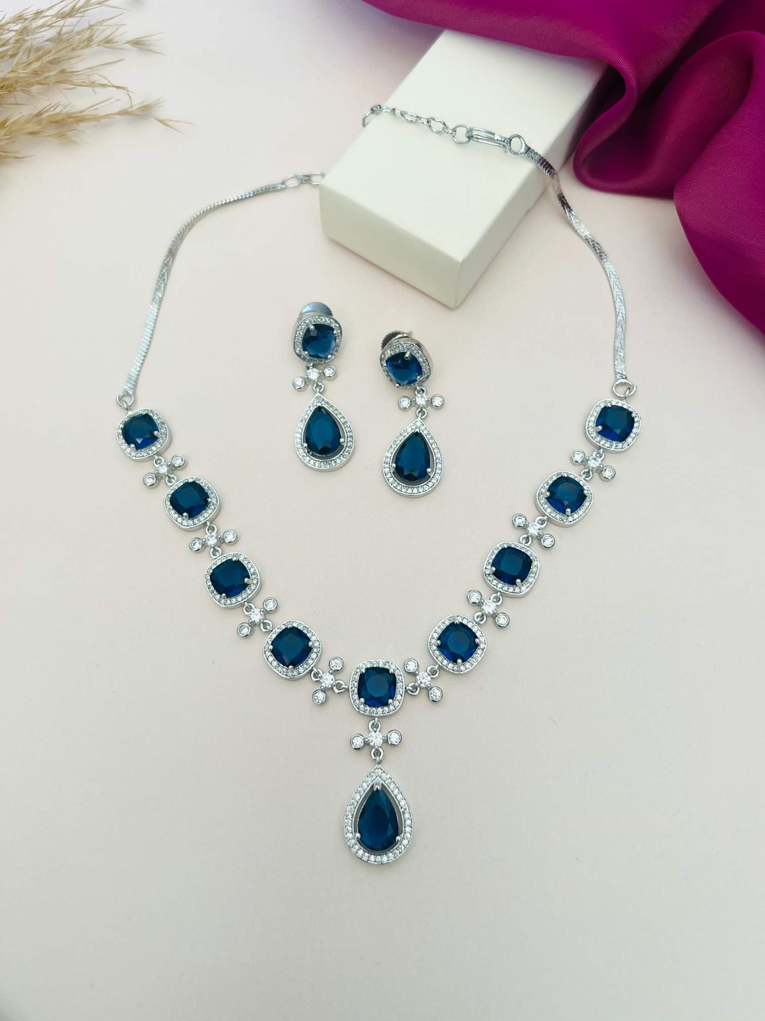 Silver Plated American Diamond Necklace
