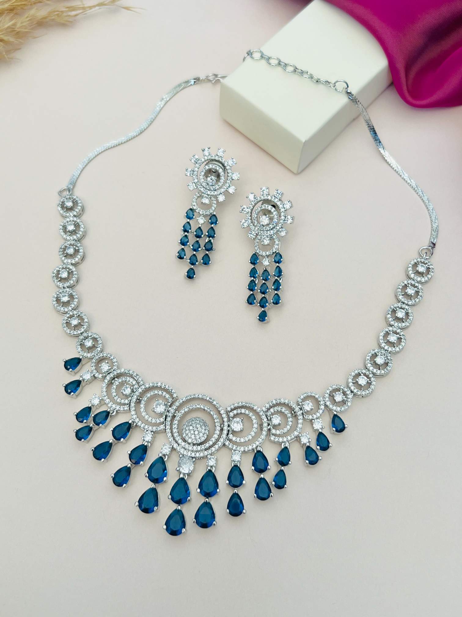 American Diamond Necklace in Silver Finish