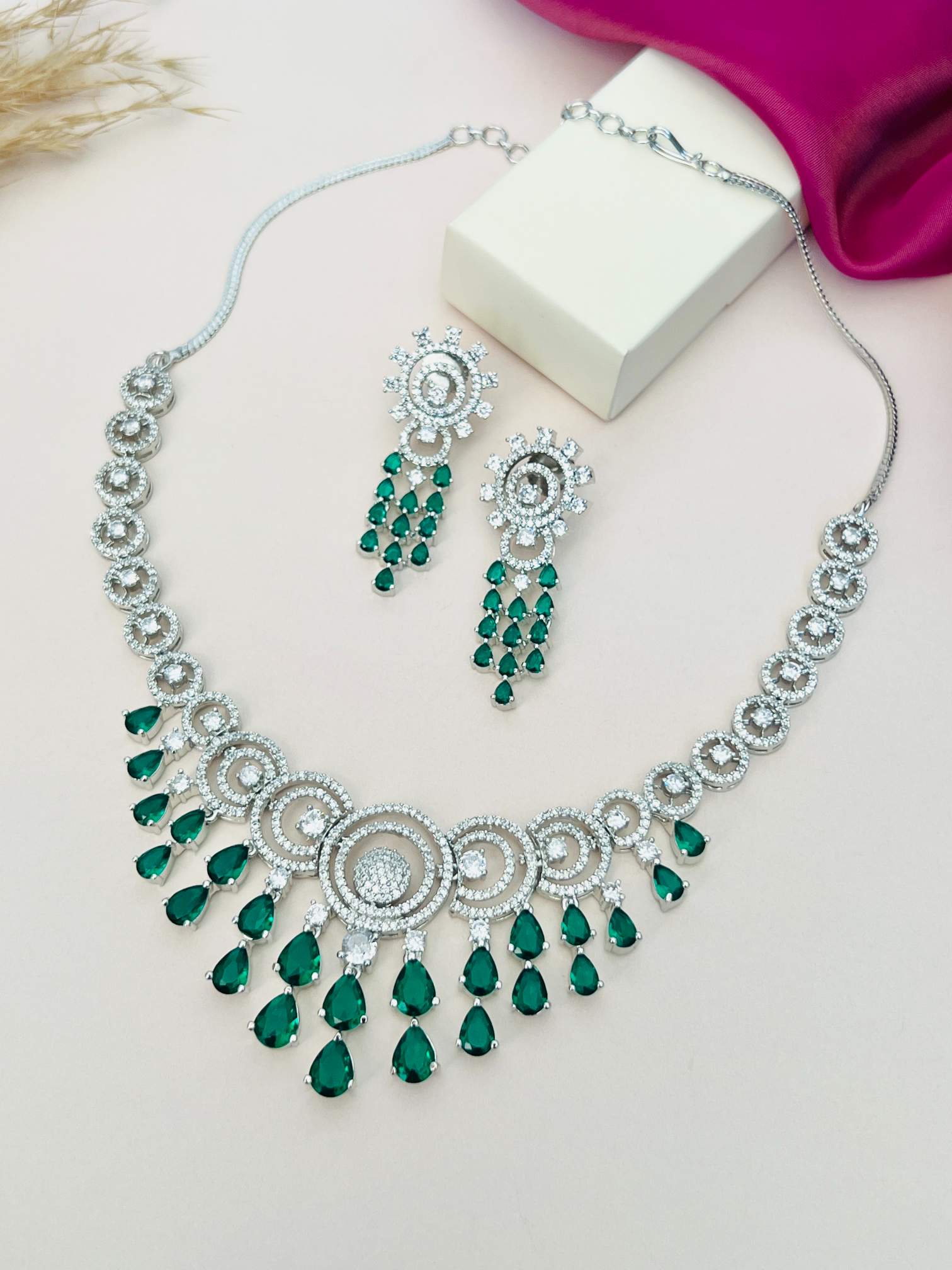 Silver Plated American Diamond Necklace