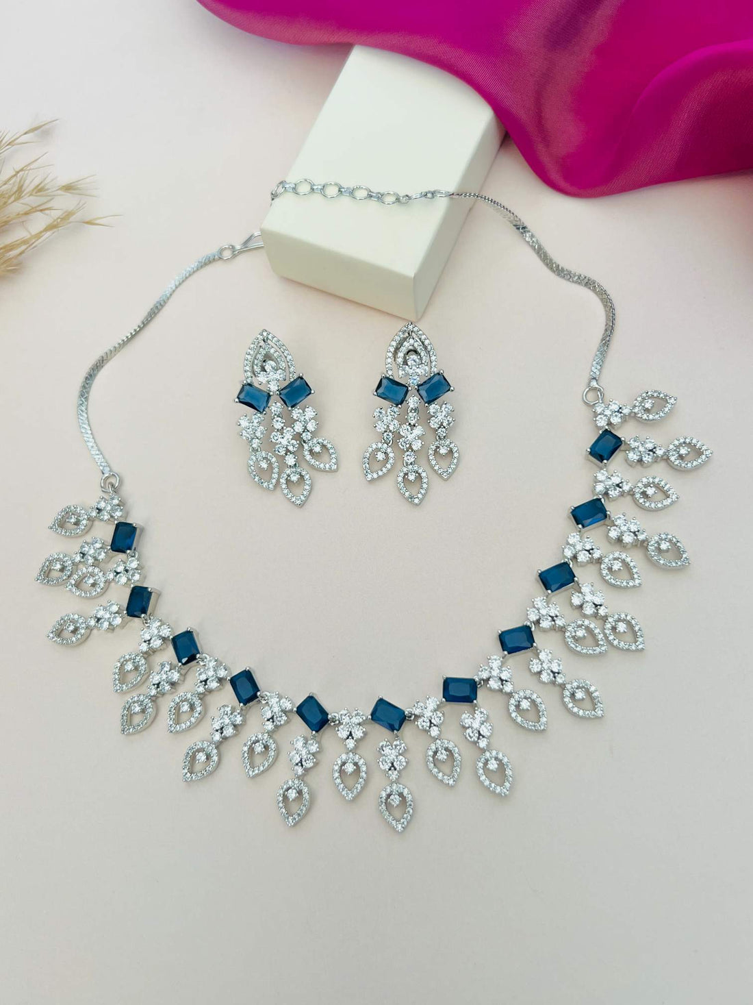 Silver Plated American Diamond Necklace