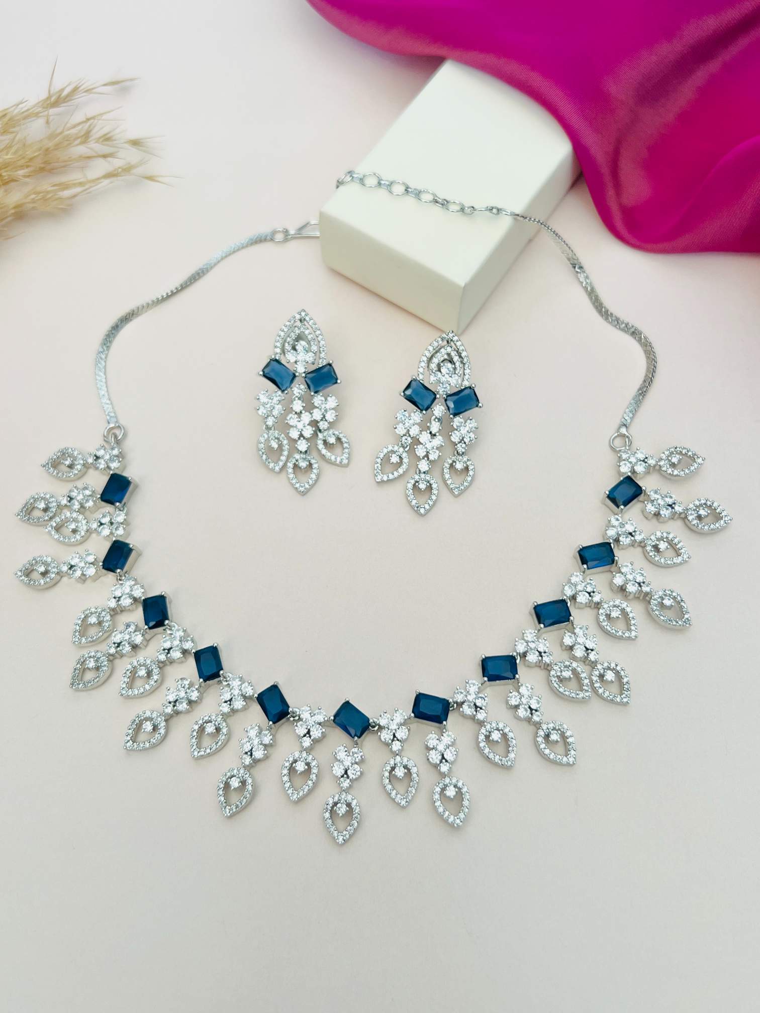 American Diamond Necklace in Silver Finish