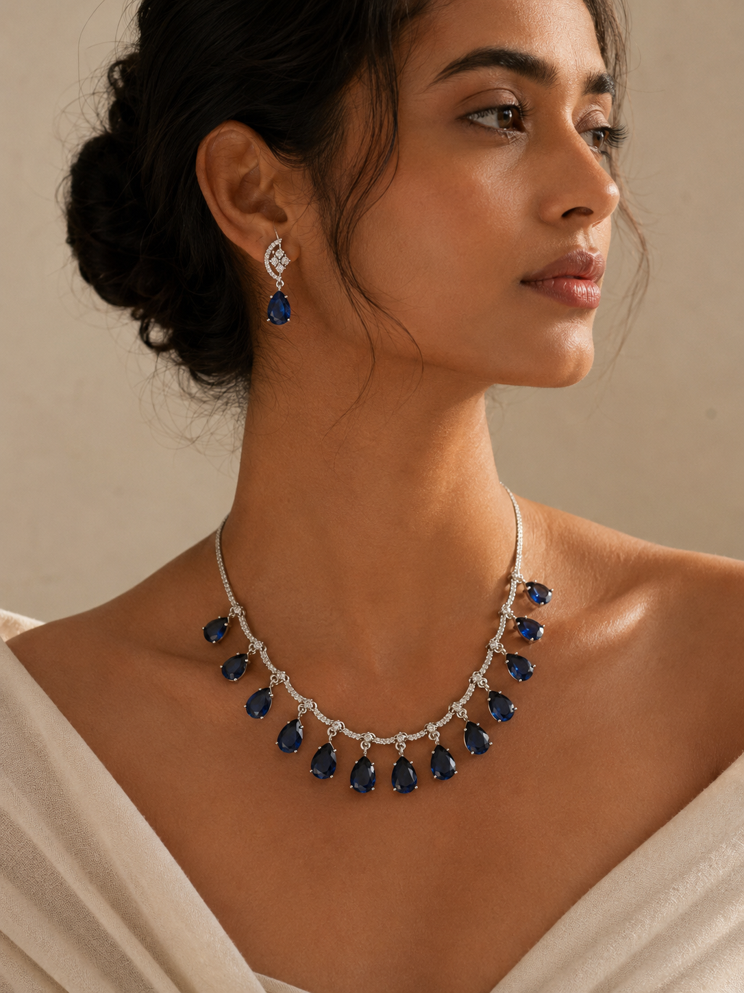 Royal Blue American Diamond Necklace Set Regal Glam | Abdesigns