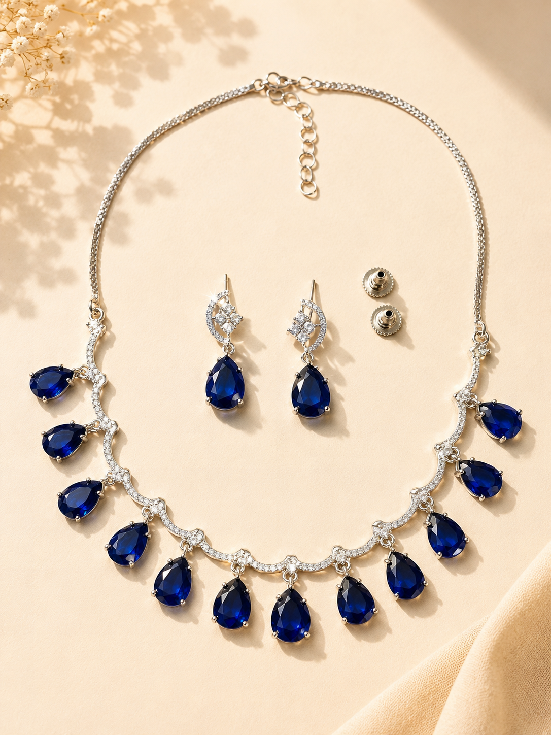 Royal Blue American Diamond Necklace Set Regal Glam | Abdesigns