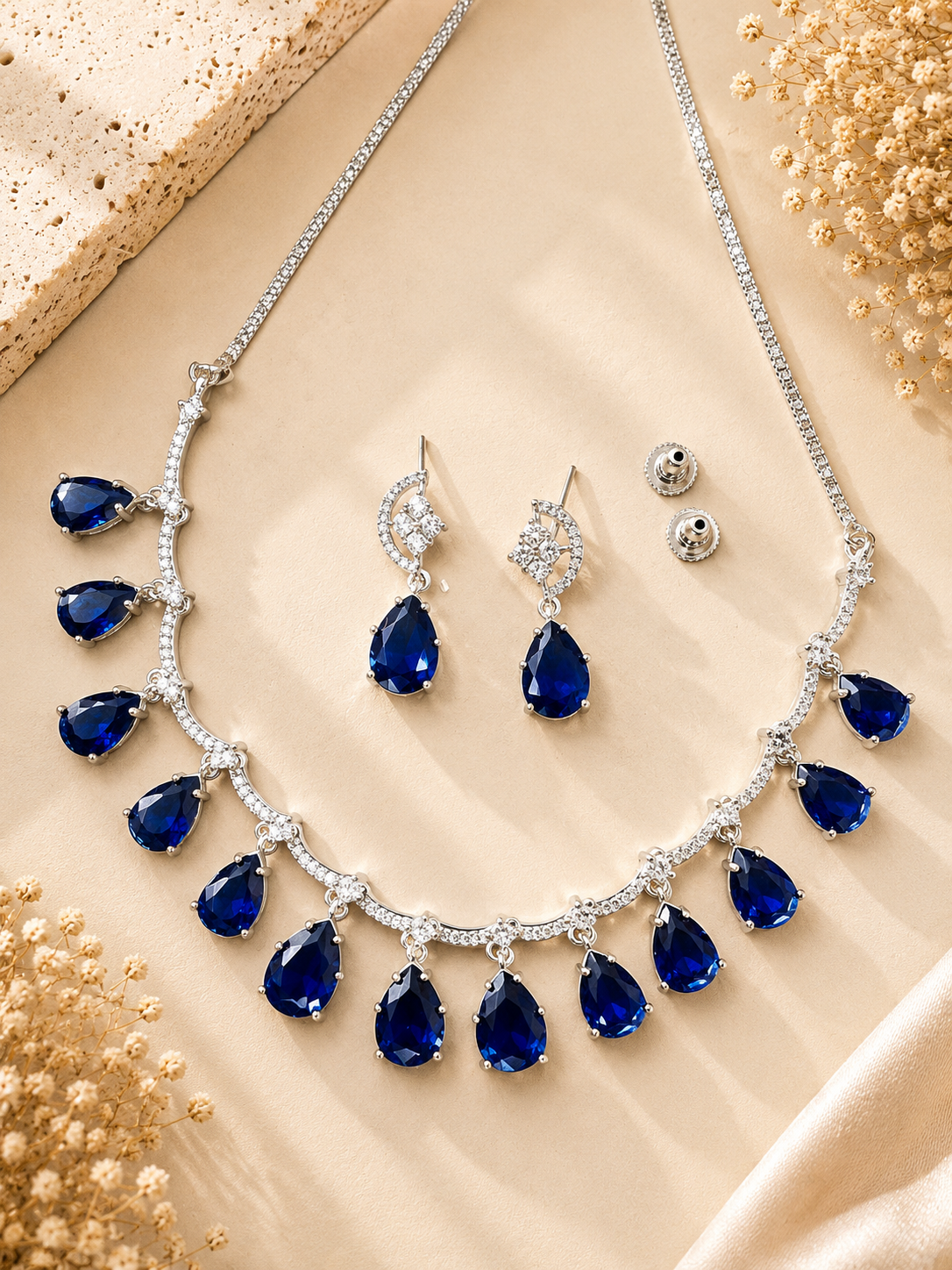 Royal Blue American Diamond Necklace Set Regal Glam | Abdesigns