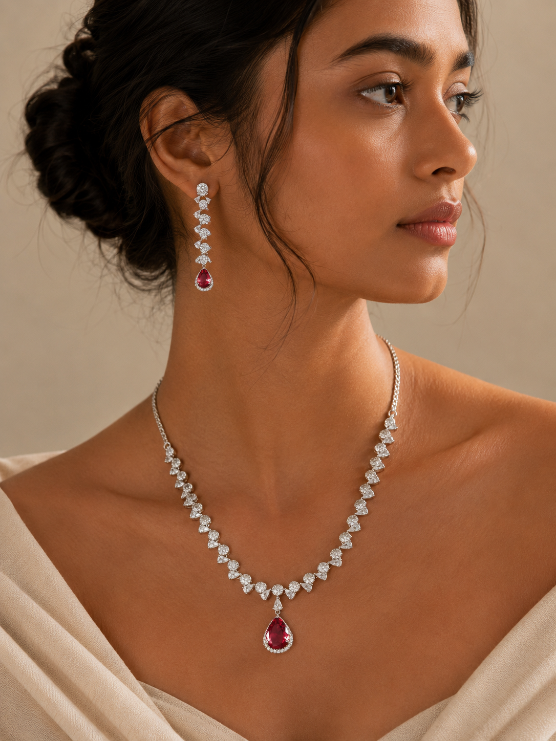 Ruby Red American Diamond Necklace Set – Regal Glam | Abdesigns
