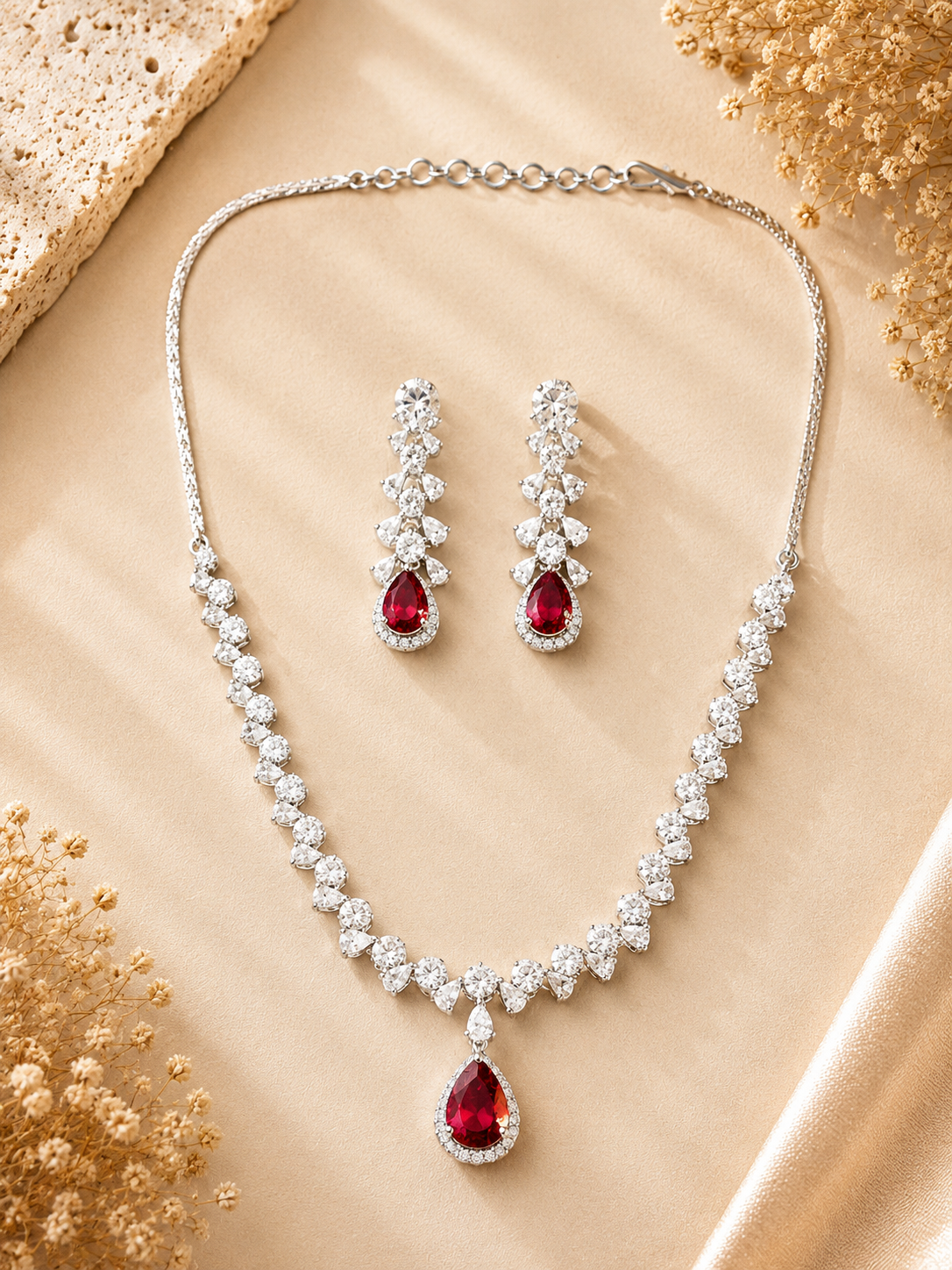 Ruby Red American Diamond Necklace Set – Regal Glam | Abdesigns