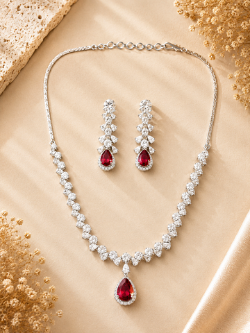 Ruby Red American Diamond Necklace Set – Regal Glam | Abdesigns