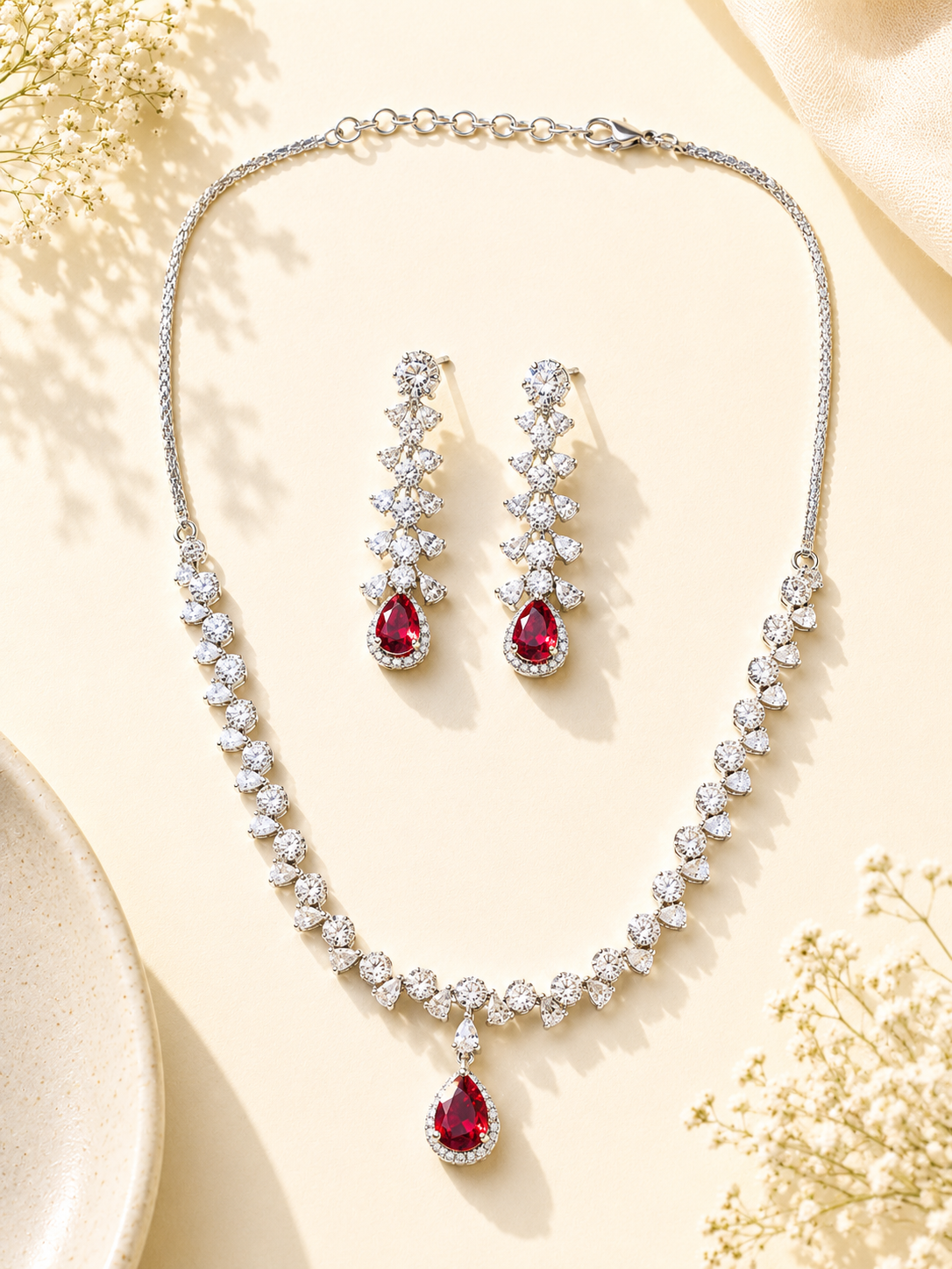 Ruby Red American Diamond Necklace Set – Regal Glam | Abdesigns