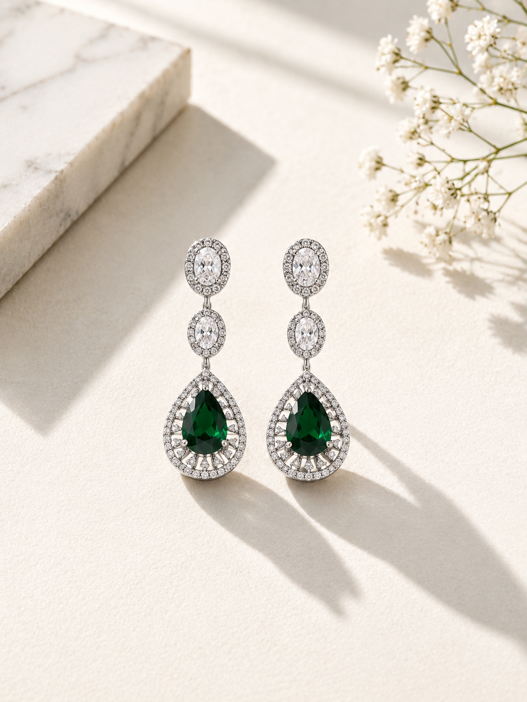 Silver Plated Green Stone Jewellery Set – Luxury Glam - necklace by Abdesigns Jewellery