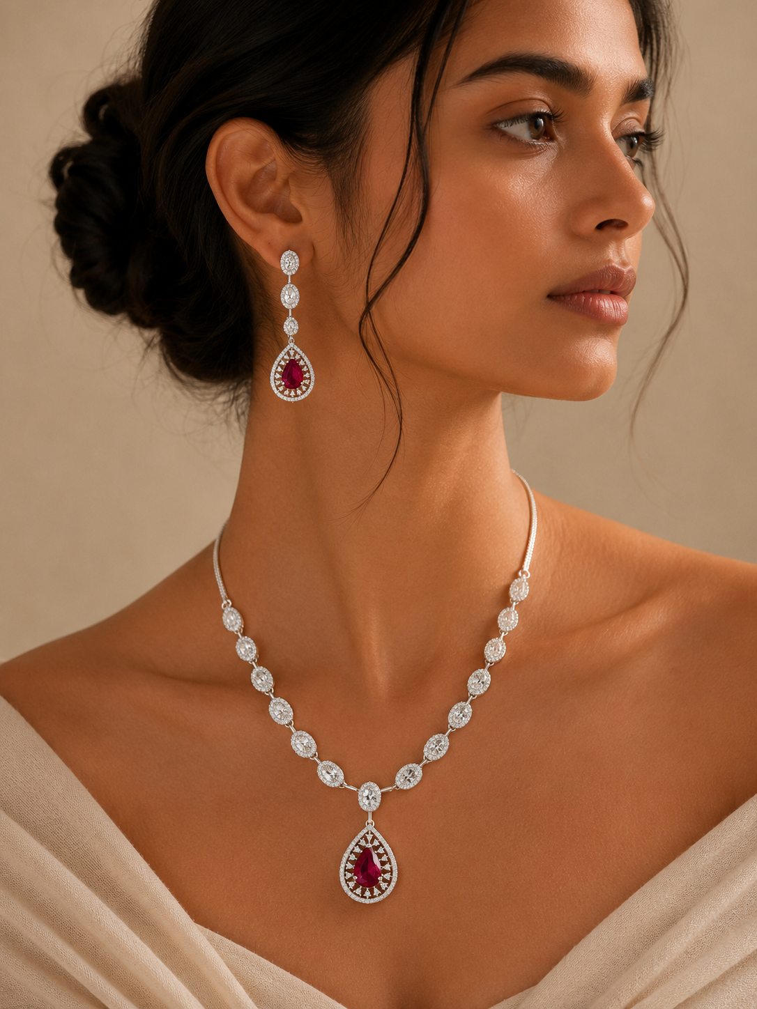 Silver Plated Green Stone Jewellery Set – Luxury Glam - necklace by Abdesigns Jewellery