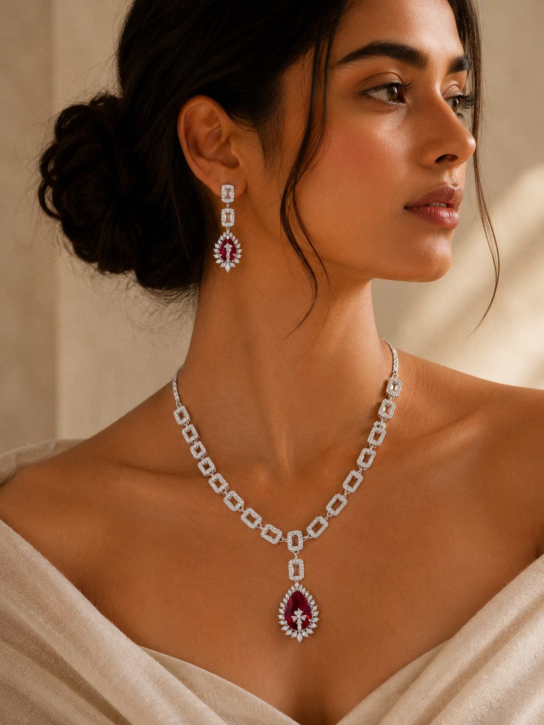 Ruby Diamond Look Necklace Set – Sparkling Party Glam | Abdesigns