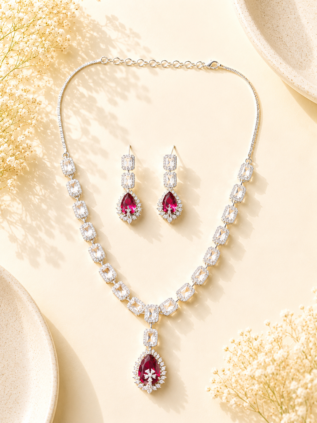 Ruby Diamond Look Necklace Set – Sparkling Party Glam | Abdesigns